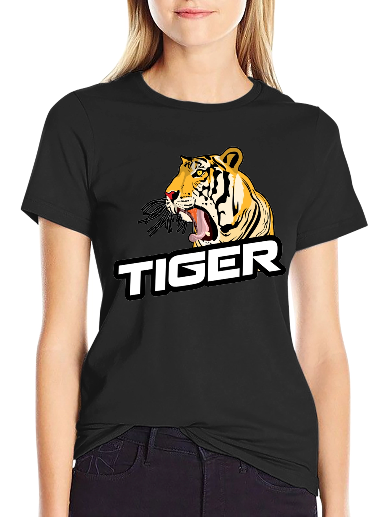 Black Roaring Tiger Graphic Tee - Black Cotton Blend view 2