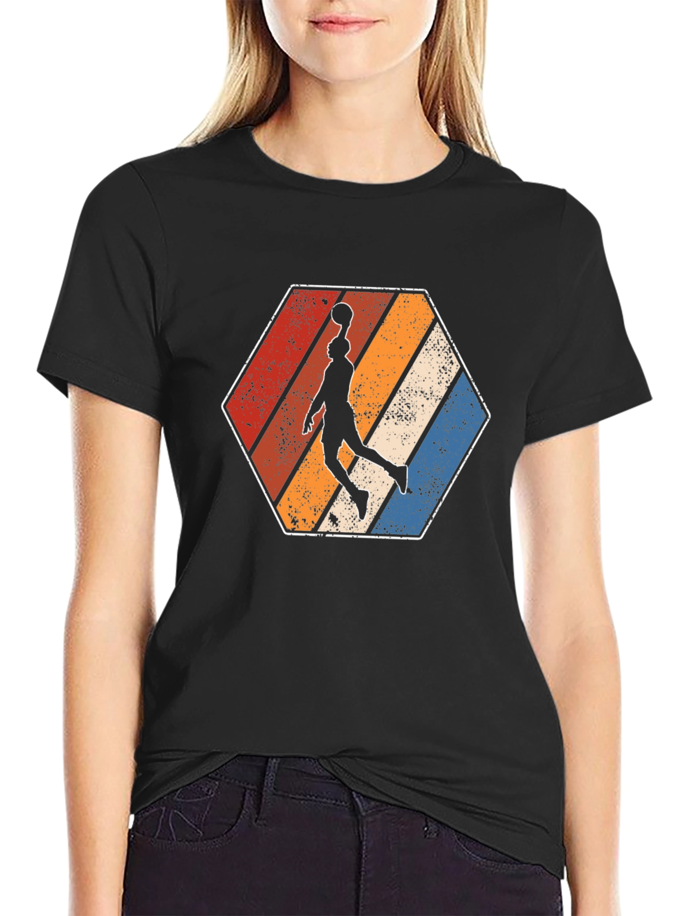 Black Retro Basketball Dunker Graphic T-Shirt view 2