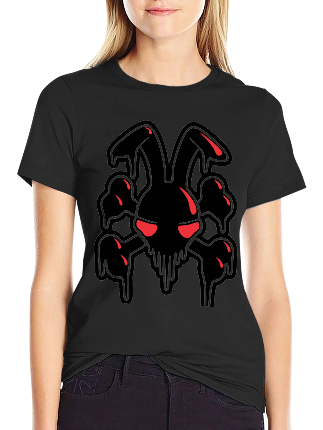 Black Men's Black Graphic Tee - Edgy Rabbit Skull view 2