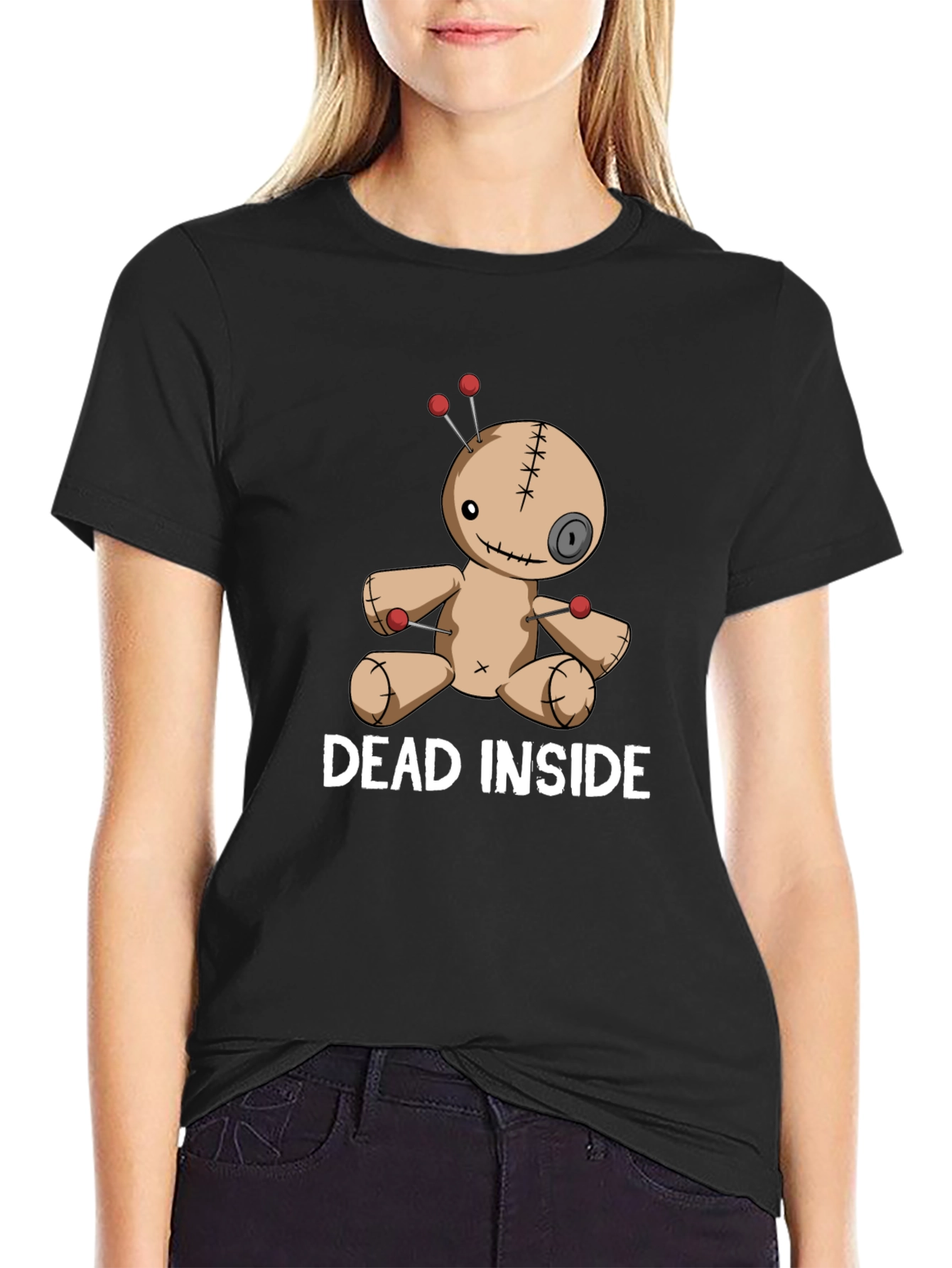 Black Dead Inside Voodoo Doll T-Shirt - Gothic Graphic Tee view 2