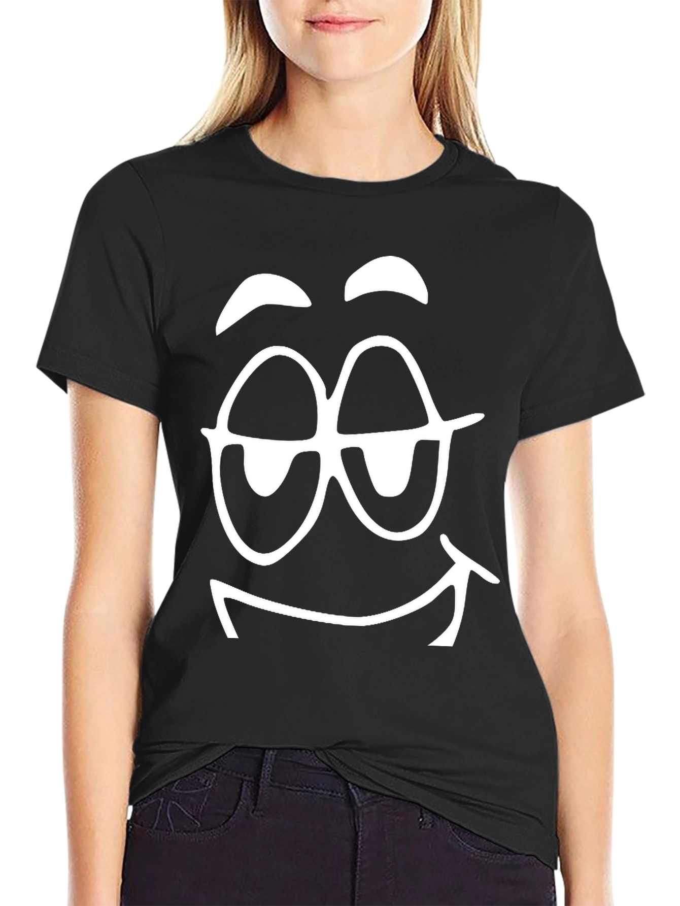 Black Funny Face Graphic Black T-Shirt view 2