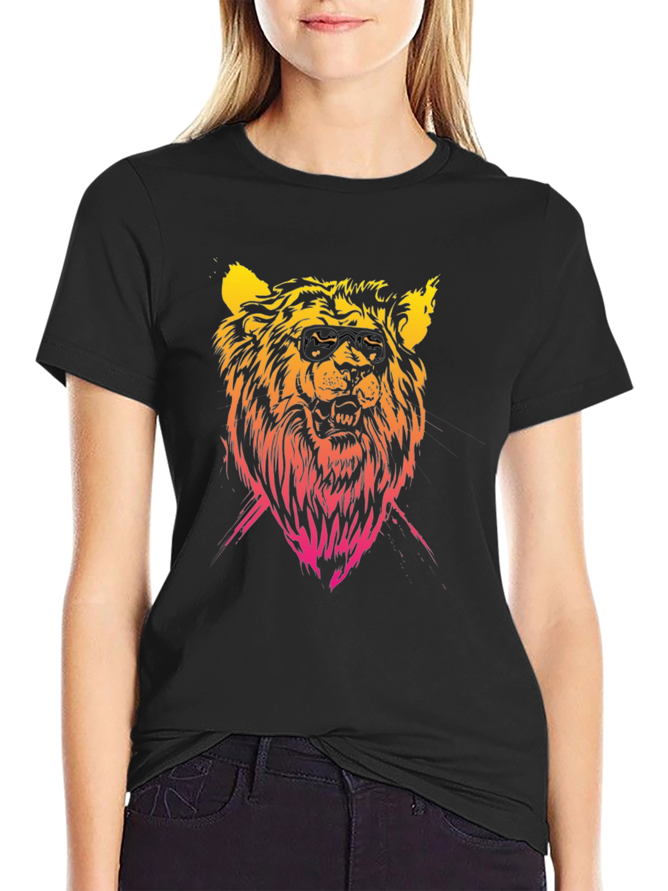 Black Lion Graphic Tee - Black Cotton T-Shirt view 2