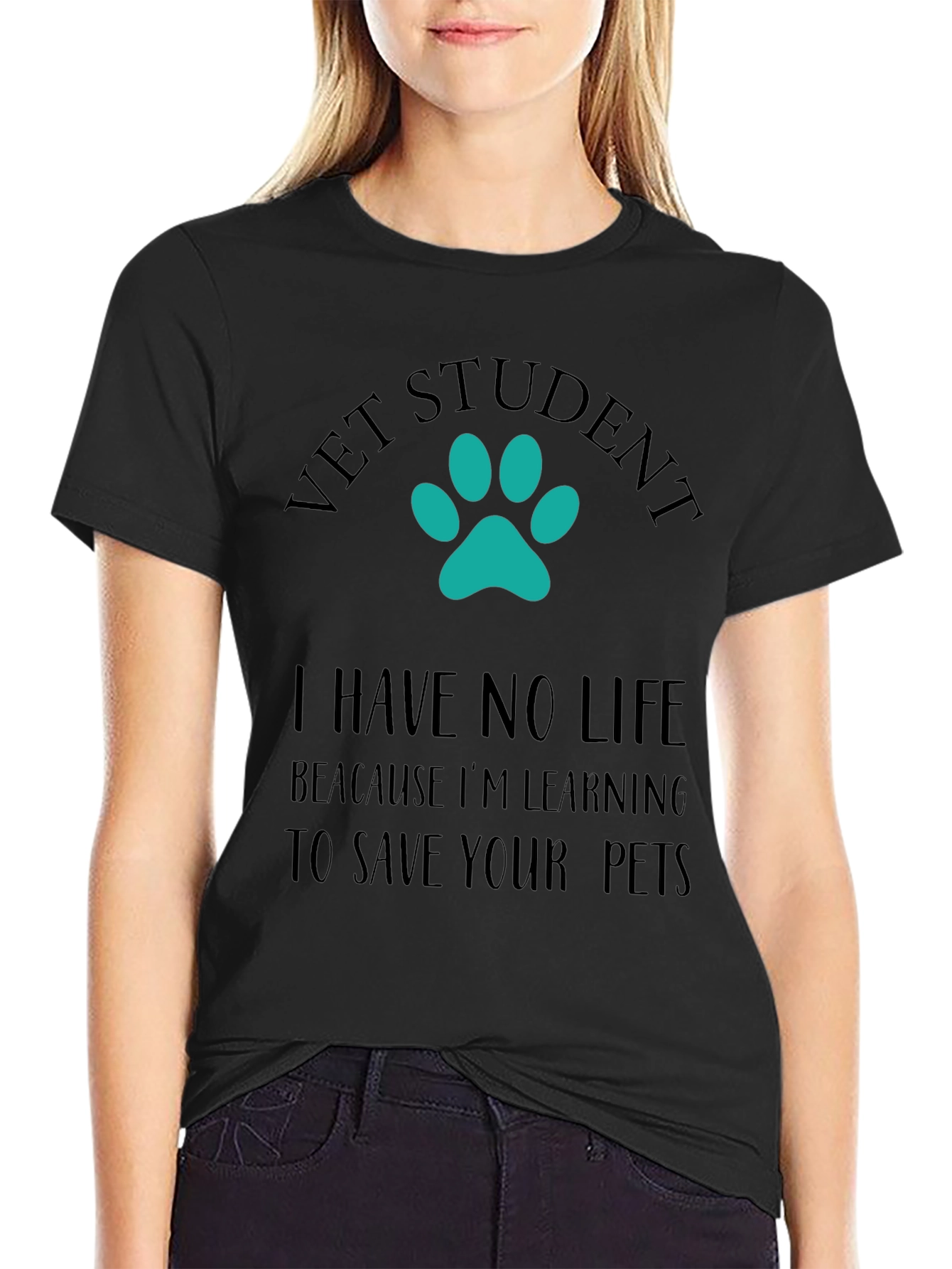 Black Vet Student Paw Print Graphic Tee - Black view 2