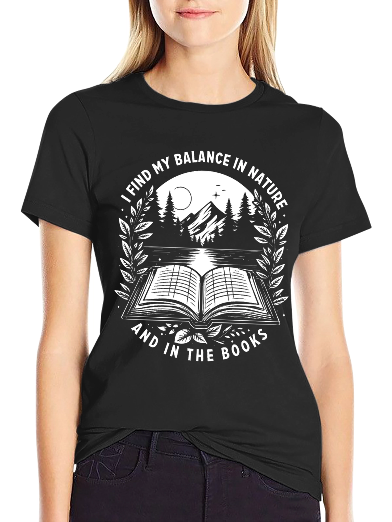 Black Nature & Books Balance T-Shirt view 2