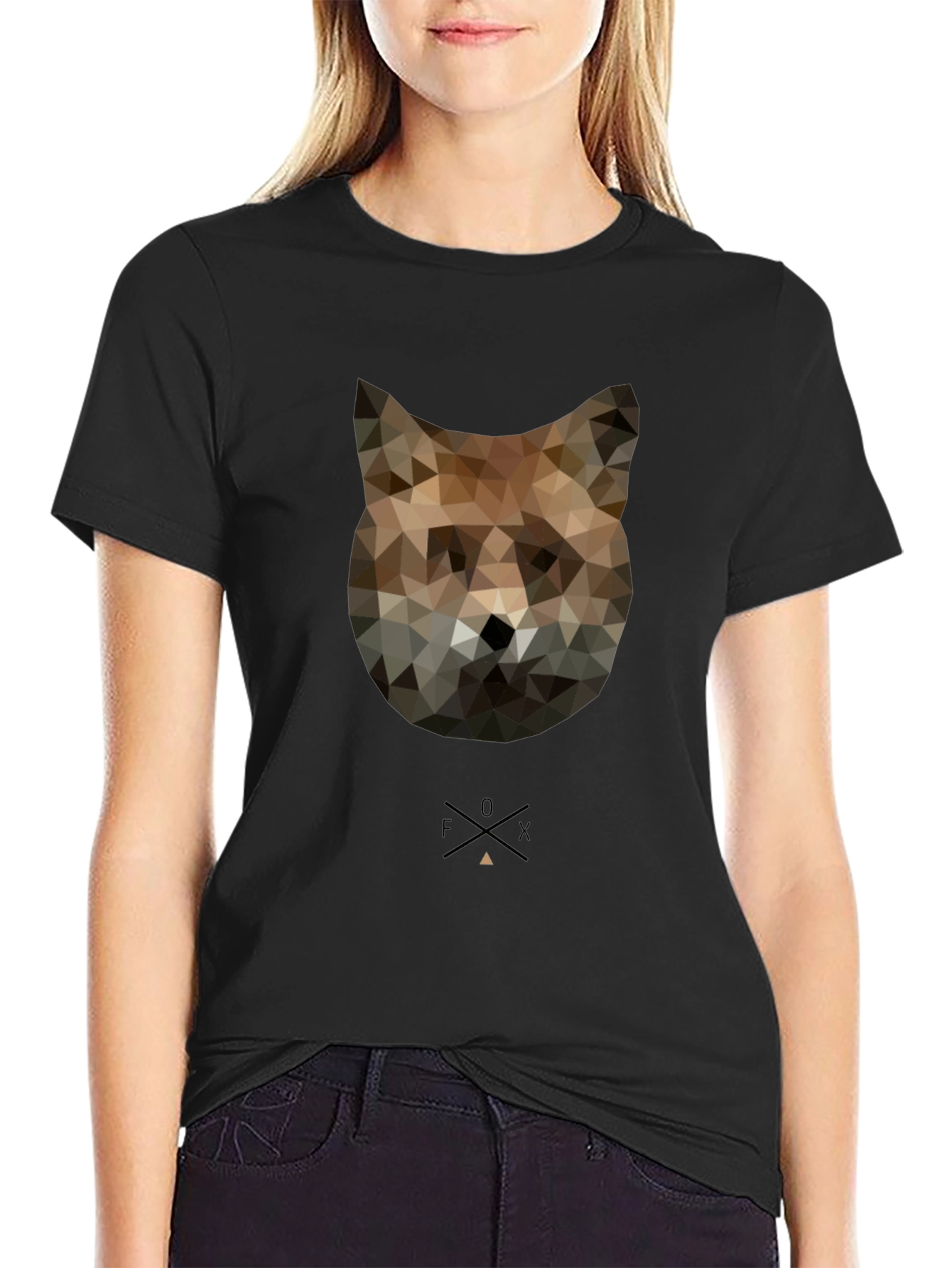 Black Geometric Fox Graphic Tee - Modern Style view 2