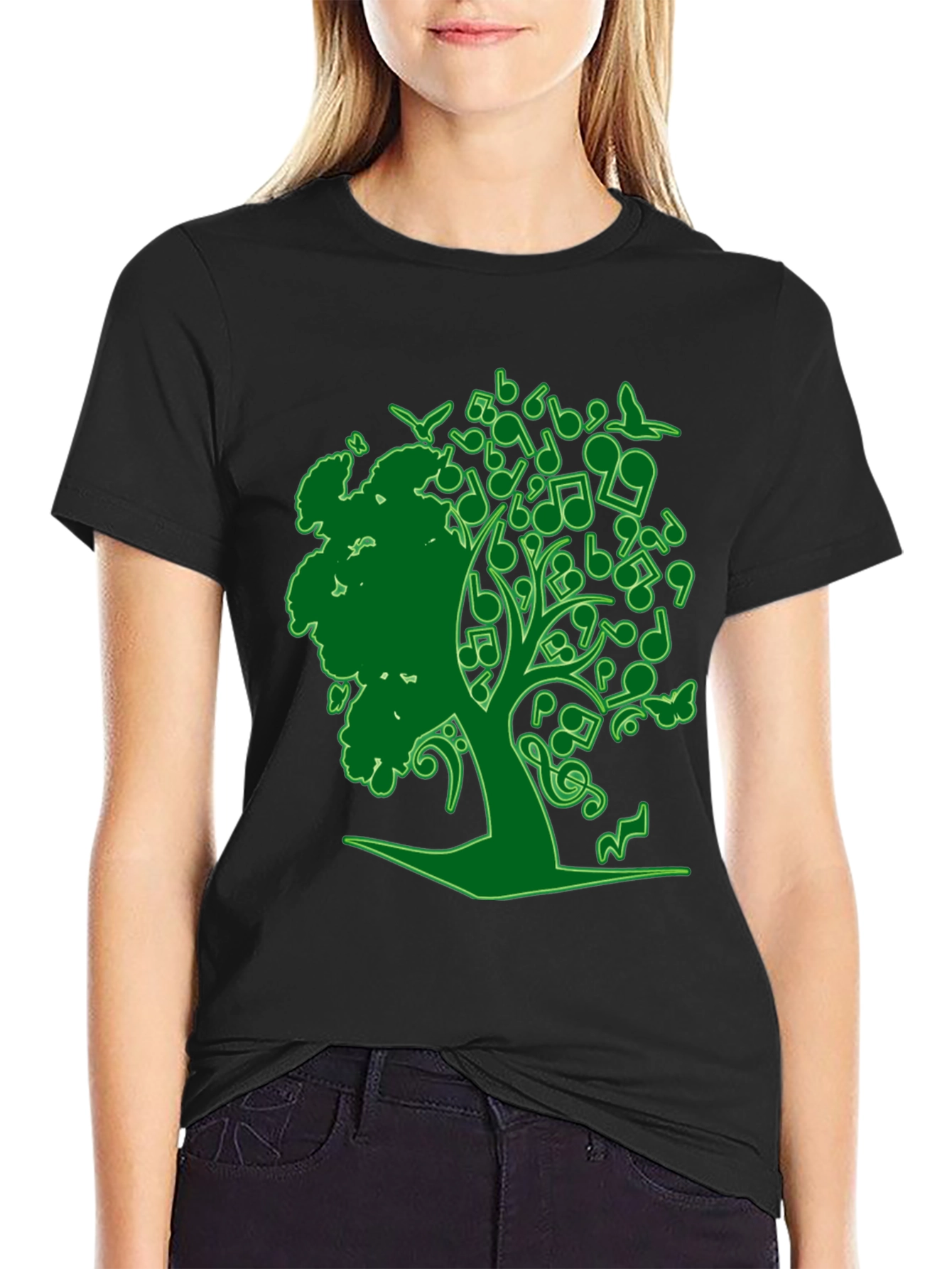 Black Musical Tree Graphic Tee - Nature Inspired Design view 2