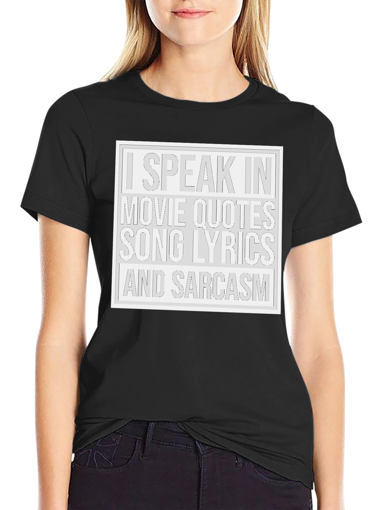 Black Movie Quotes Song Lyrics Sarcasm T-Shirt view 2