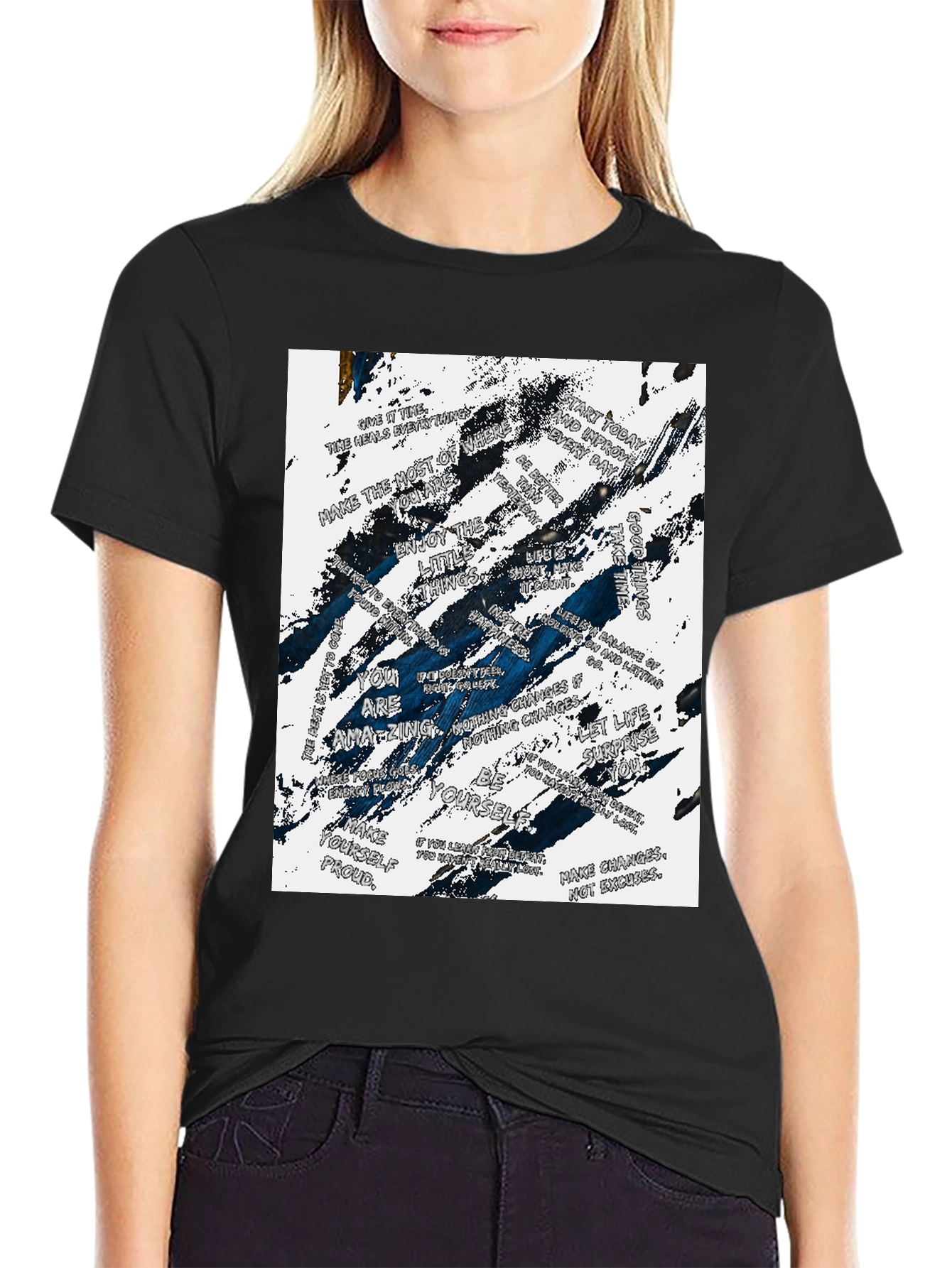 Black Inspirational Quote Graphic Black T-Shirt view 2