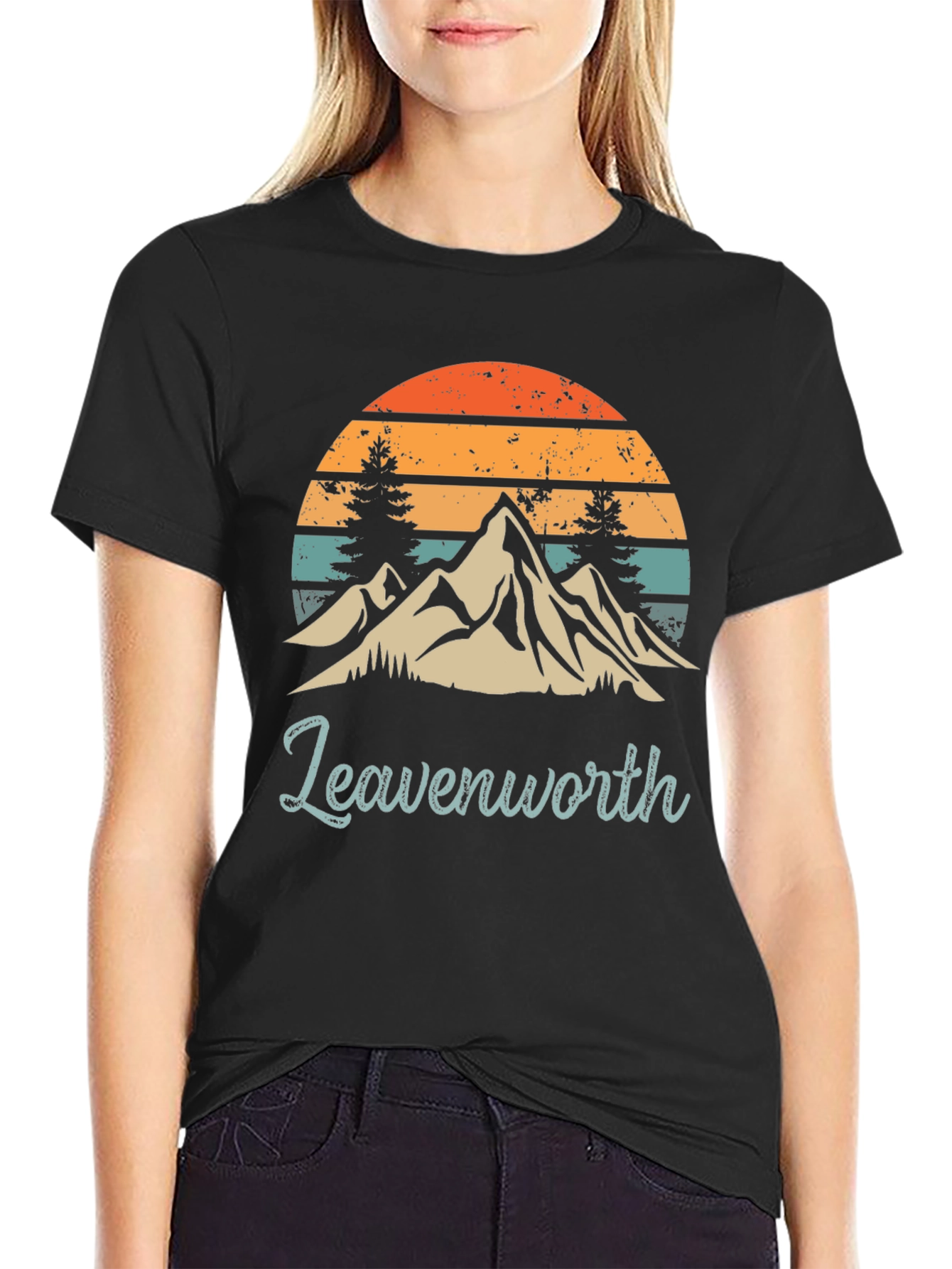 Black Leavenworth Mountain Sunset Graphic Tee view 2