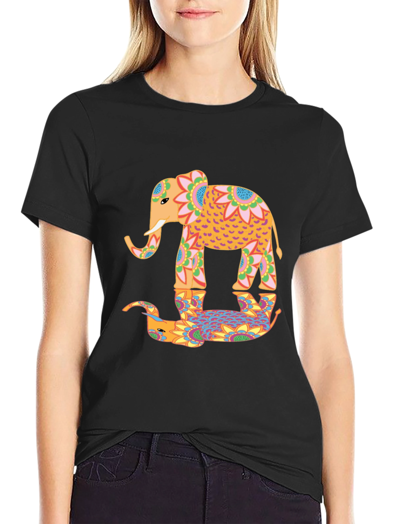 Black Elephant Reflection Graphic Tee - Unique Design view 2