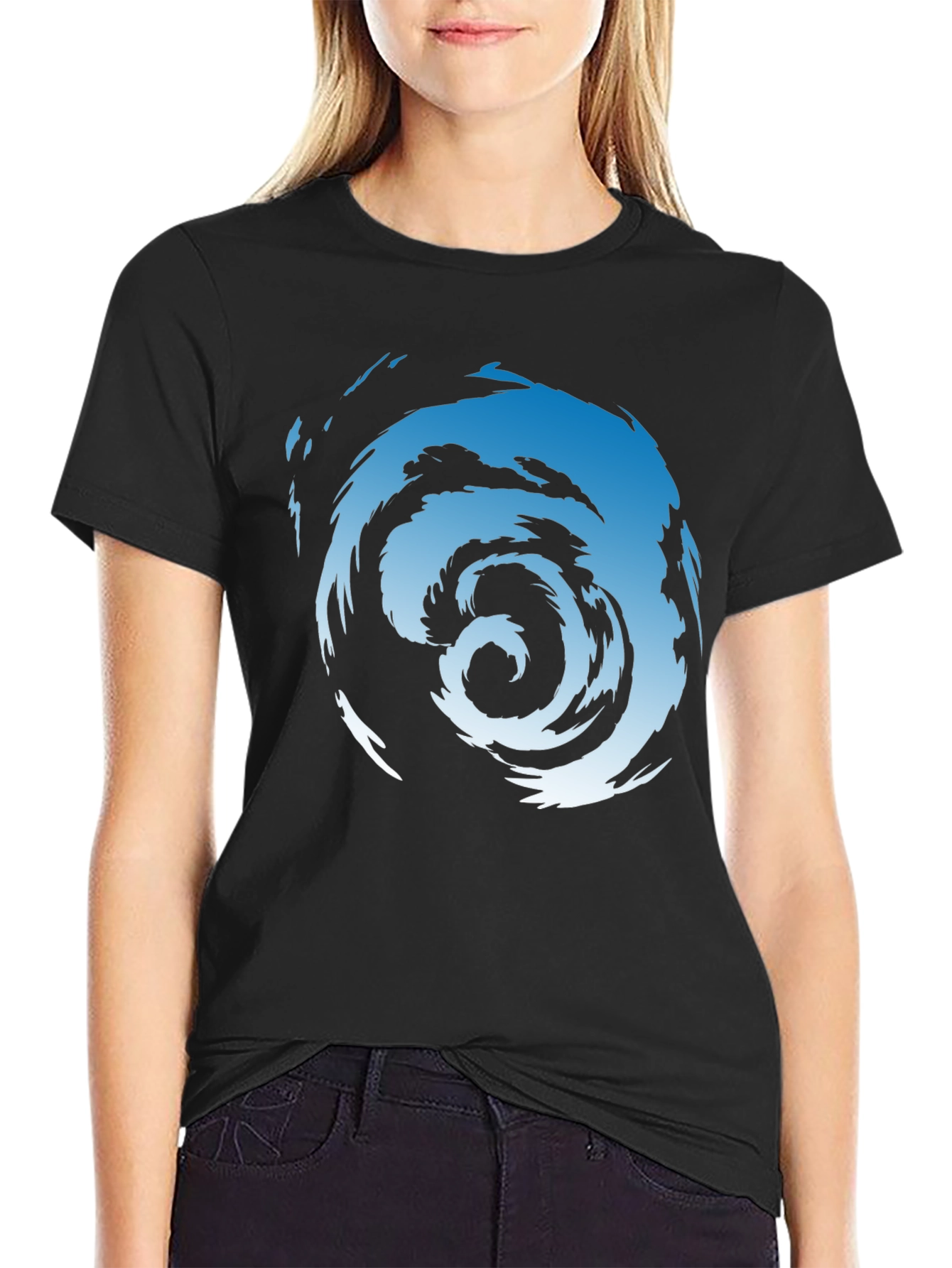 Black Abstract Swirl Graphic Tee - Men's Black Cotton T-Shirt view 2