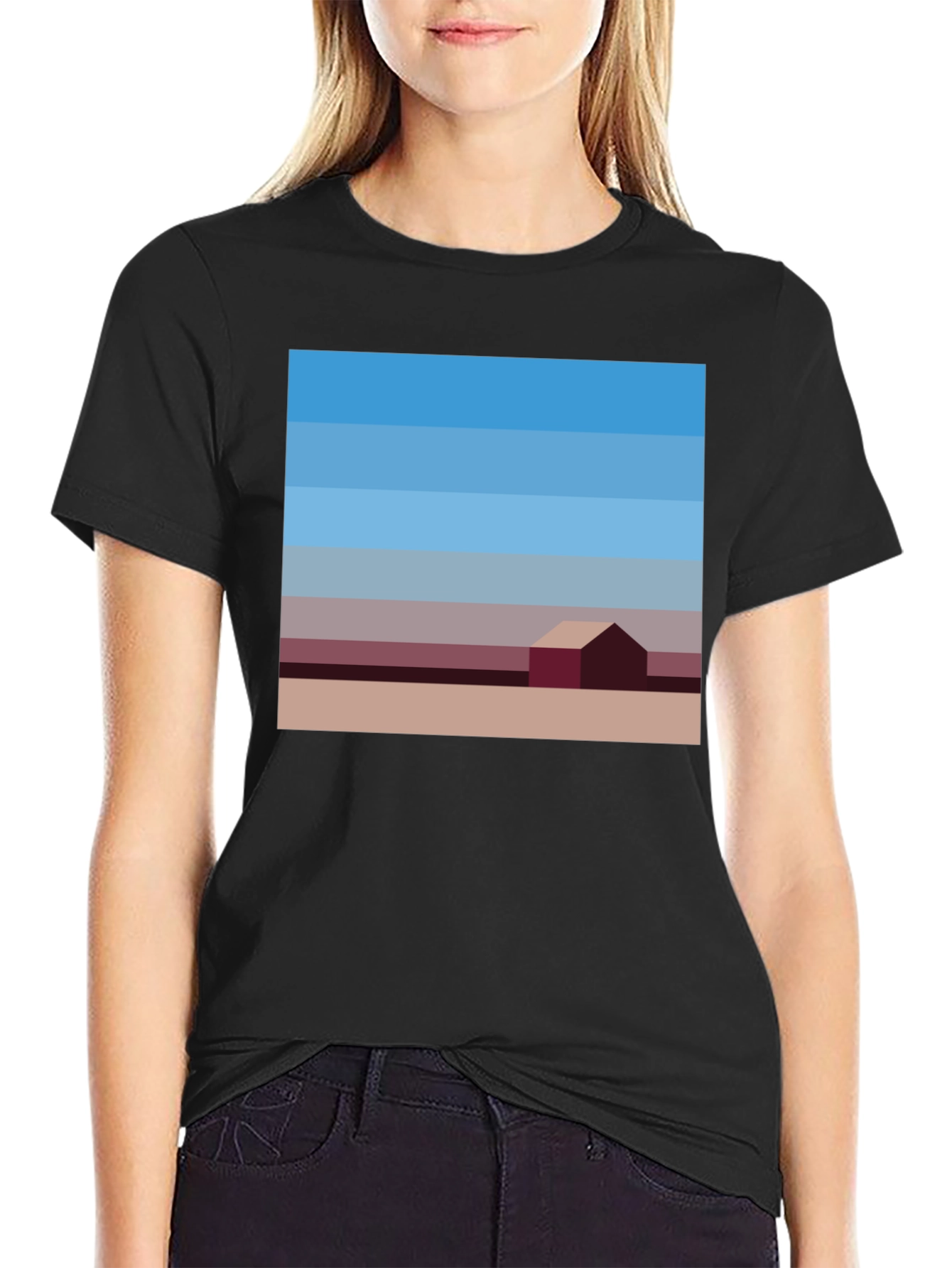 Black Abstract Landscape Graphic Tee - Modern Art Shirt view 2