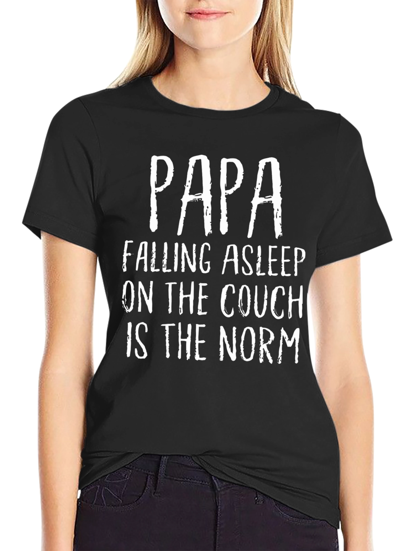 Black Papa Falling Asleep Tee - Funny Dad T-Shirt view 2