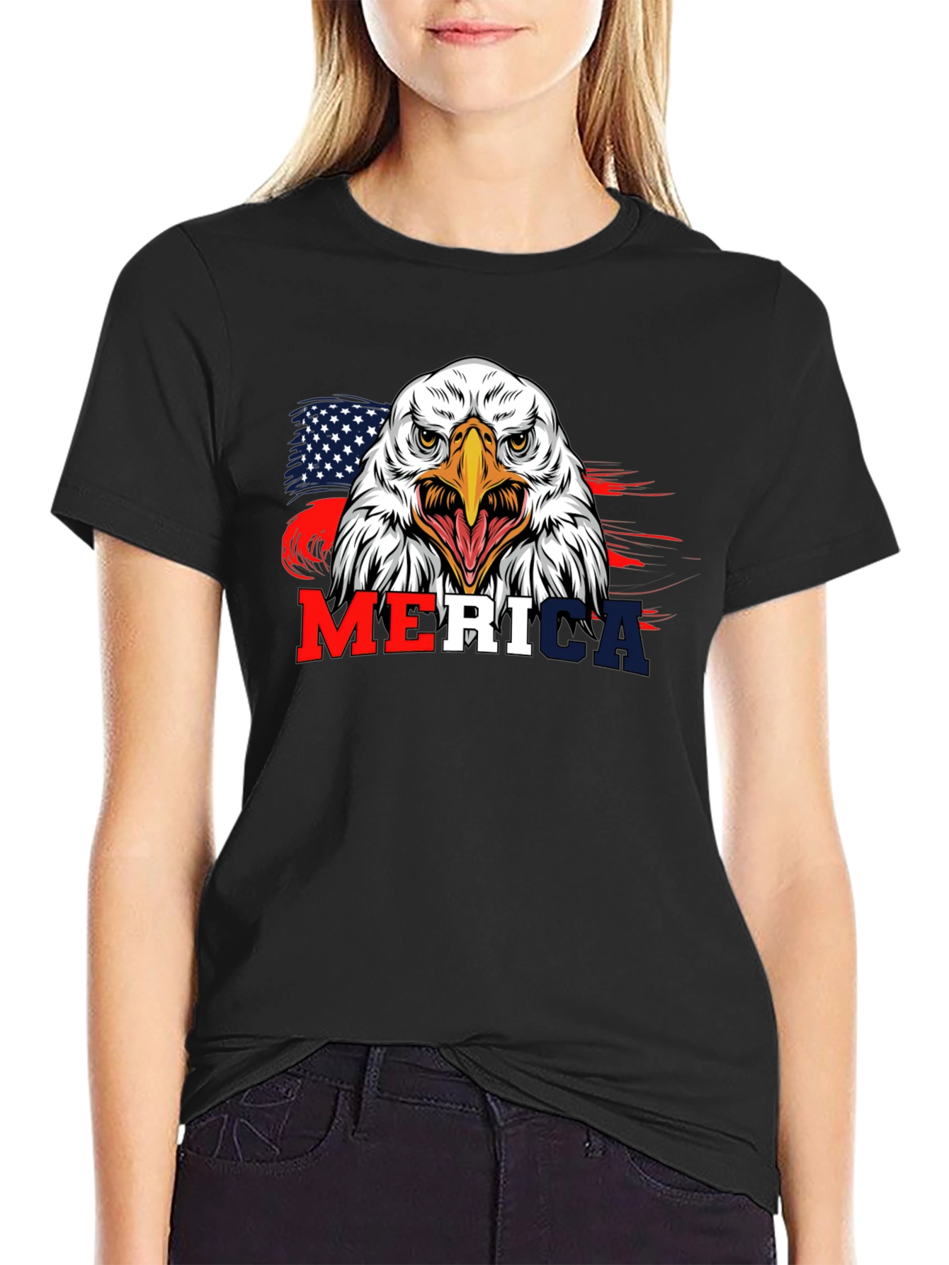 Black Patriotic Eagle 'Merica Graphic T-Shirt view 2