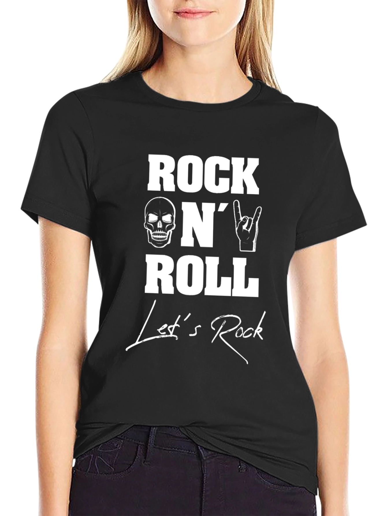 Black Rock N' Roll Graphic Print Black T-Shirt view 2