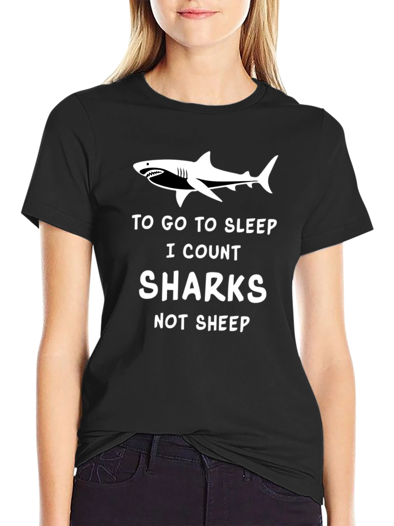 Black Shark Lover T-Shirt: Count Sharks Not Sheep view 2
