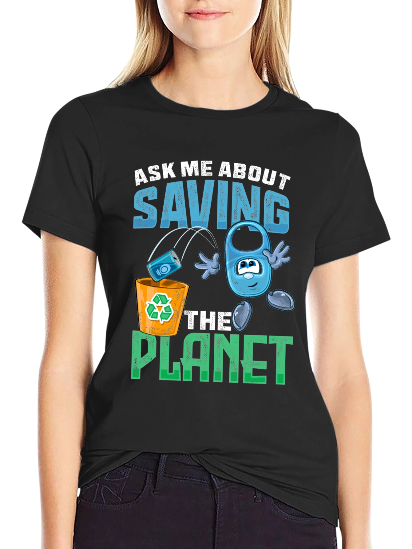 Black Eco-Friendly "Save the Planet" Graphic T-Shirt view 2