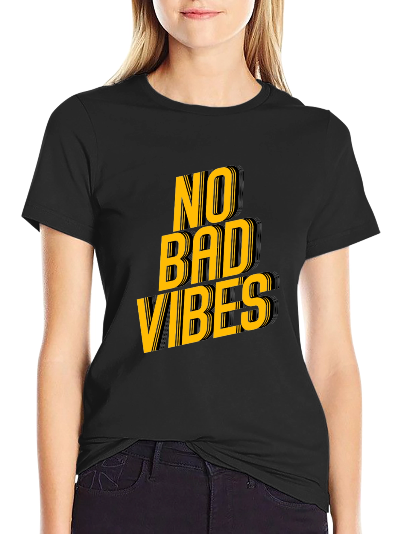 Black No Bad Vibes Graphic Tee - Trendy Black T-Shirt view 2