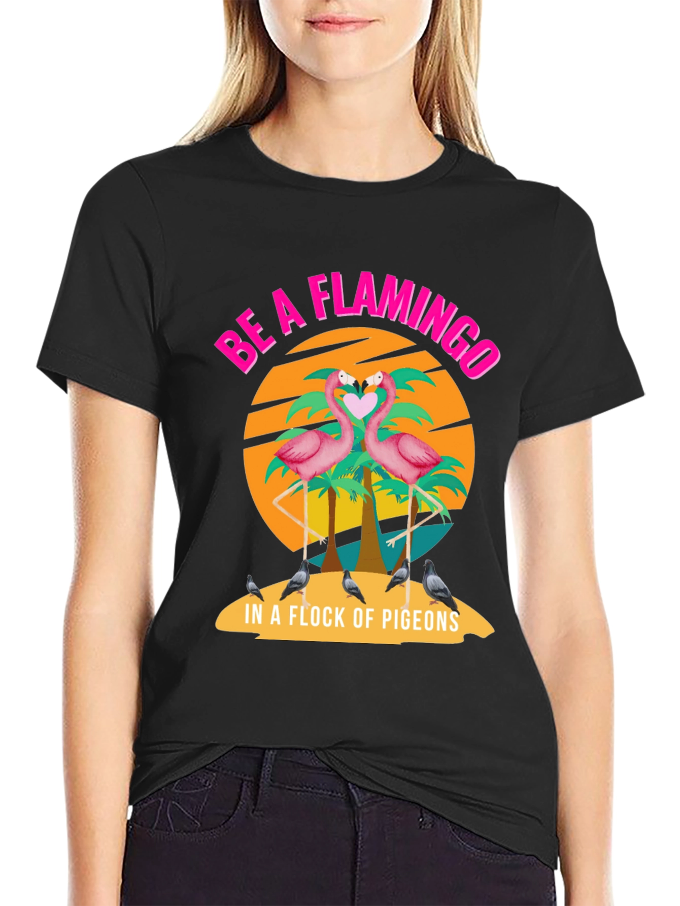 Black Be a Flamingo T-Shirt view 2