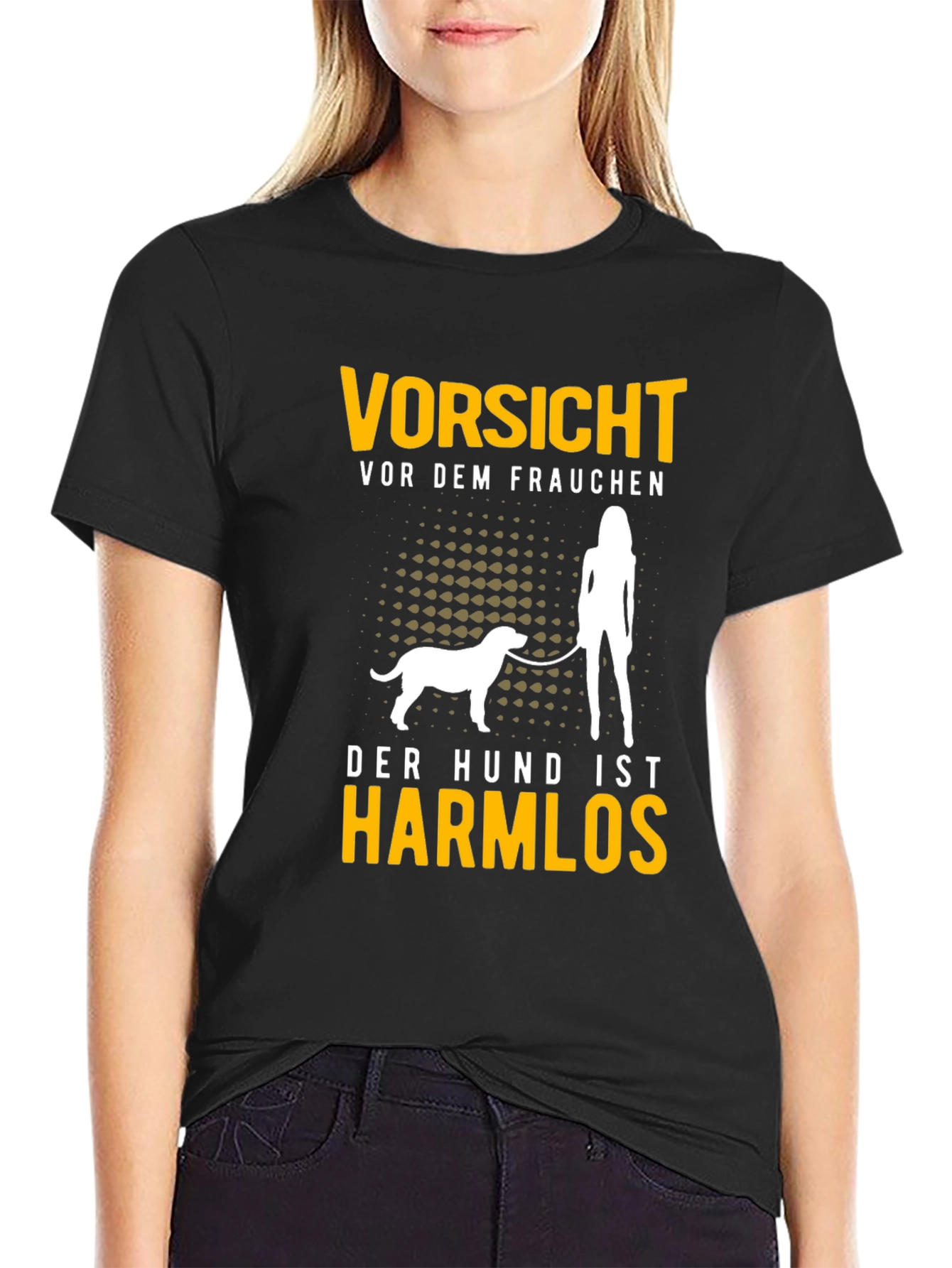 Black Funny Dog Lover T-Shirt: Caution, The Dog Is Harmless! view 2