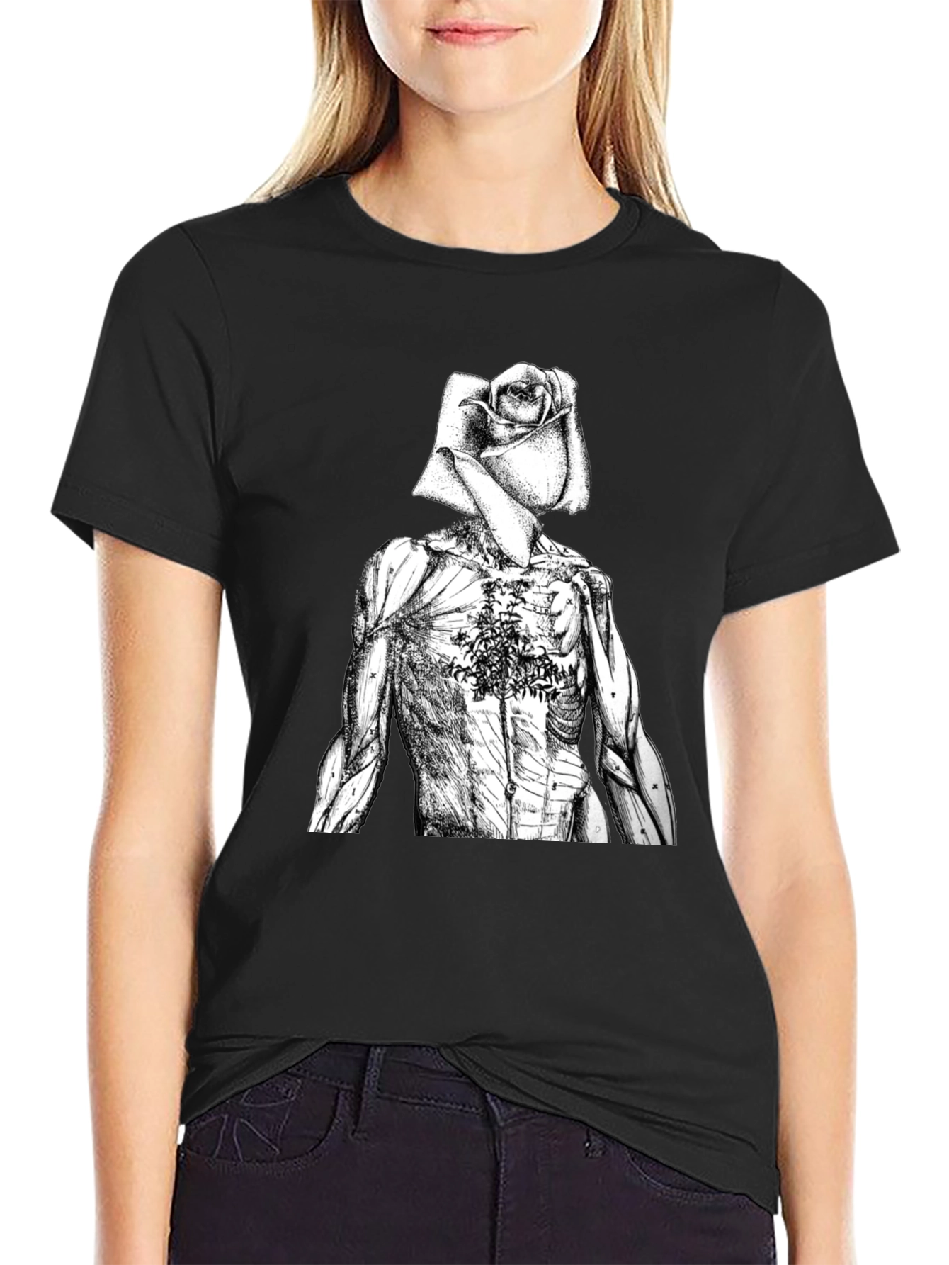 Black Anatomical Rose T-Shirt view 2