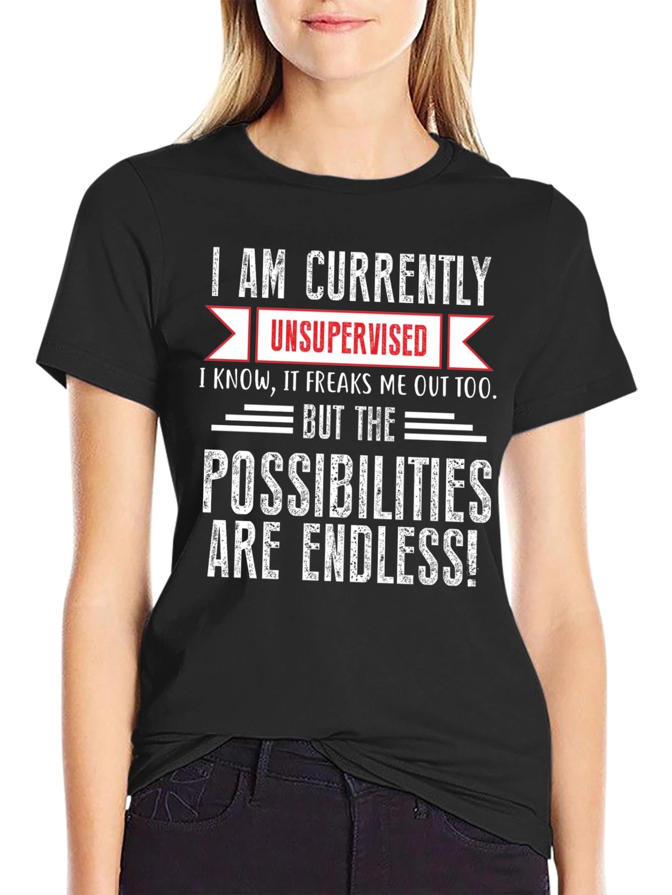 Black Unsupervised Humor Graphic T-Shirt view 2