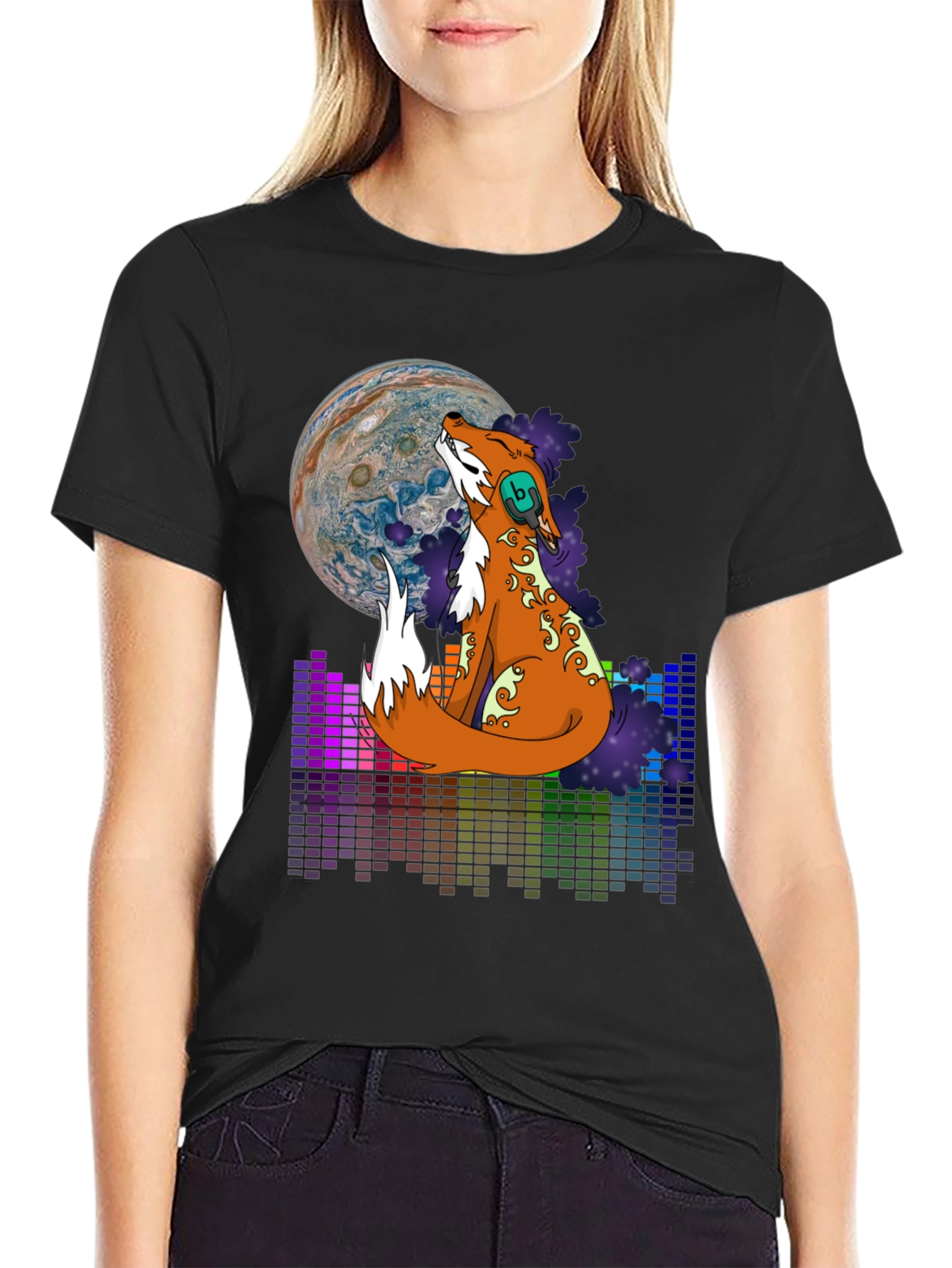 Black Fox Howling at Jupiter Graphic Tee view 2