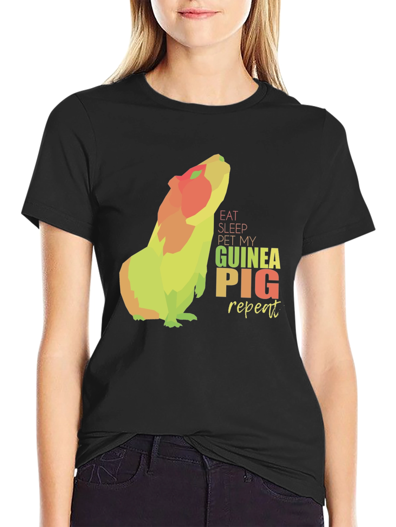 Black Eat Sleep Pet My Guinea Pig Repeat T-Shirt view 2
