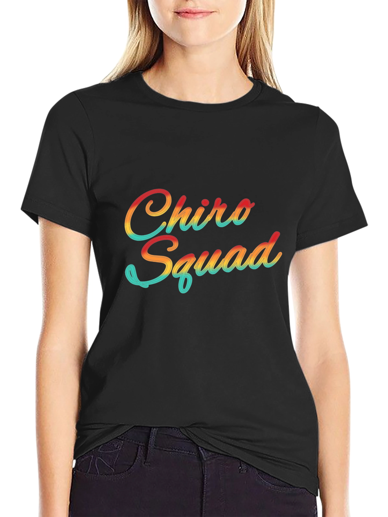 Black Chiro Squad Retro Style Black T-Shirt view 2