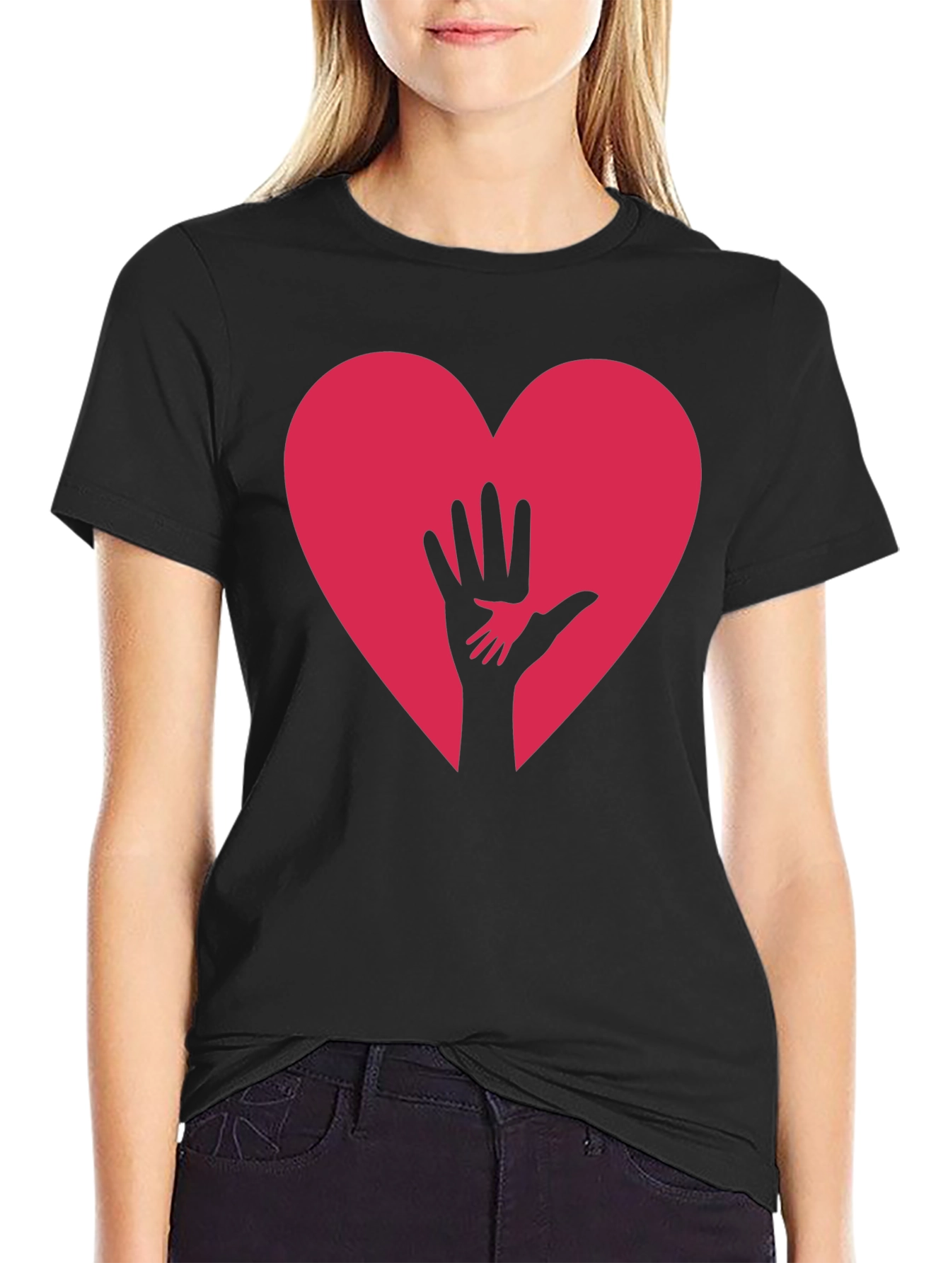 Black Heart & Hand Graphic Tee - Black view 2