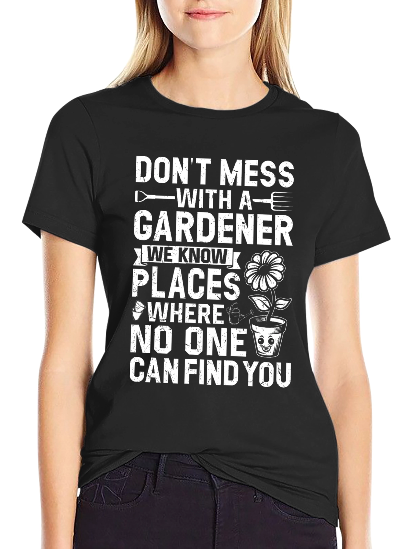 Black Gardener Warning T-Shirt - Humorous Gardening Gift view 2