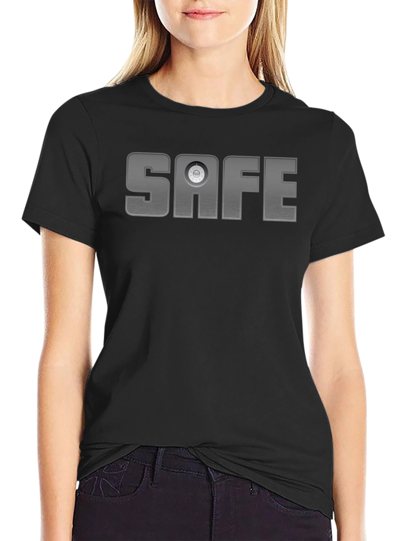 Black Safe Text Graphic T-Shirt - Black Cotton Blend Tee view 2