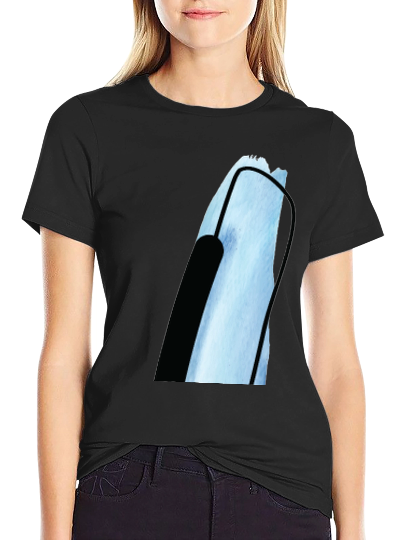 Black Modern Black T-Shirt with Abstract Graphic Print view 2
