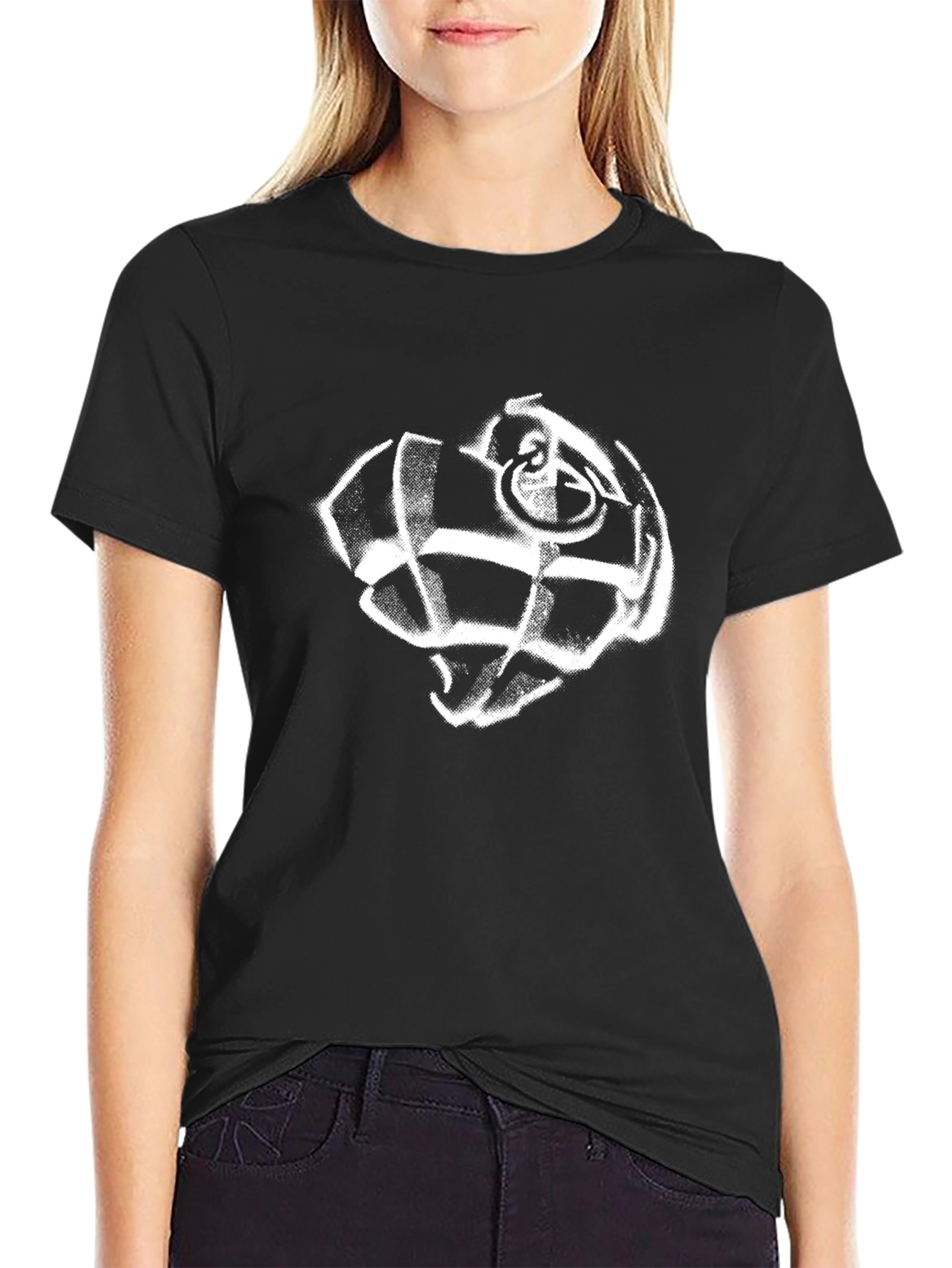 Black Black T-Shirt with White Grenade Graphic view 2
