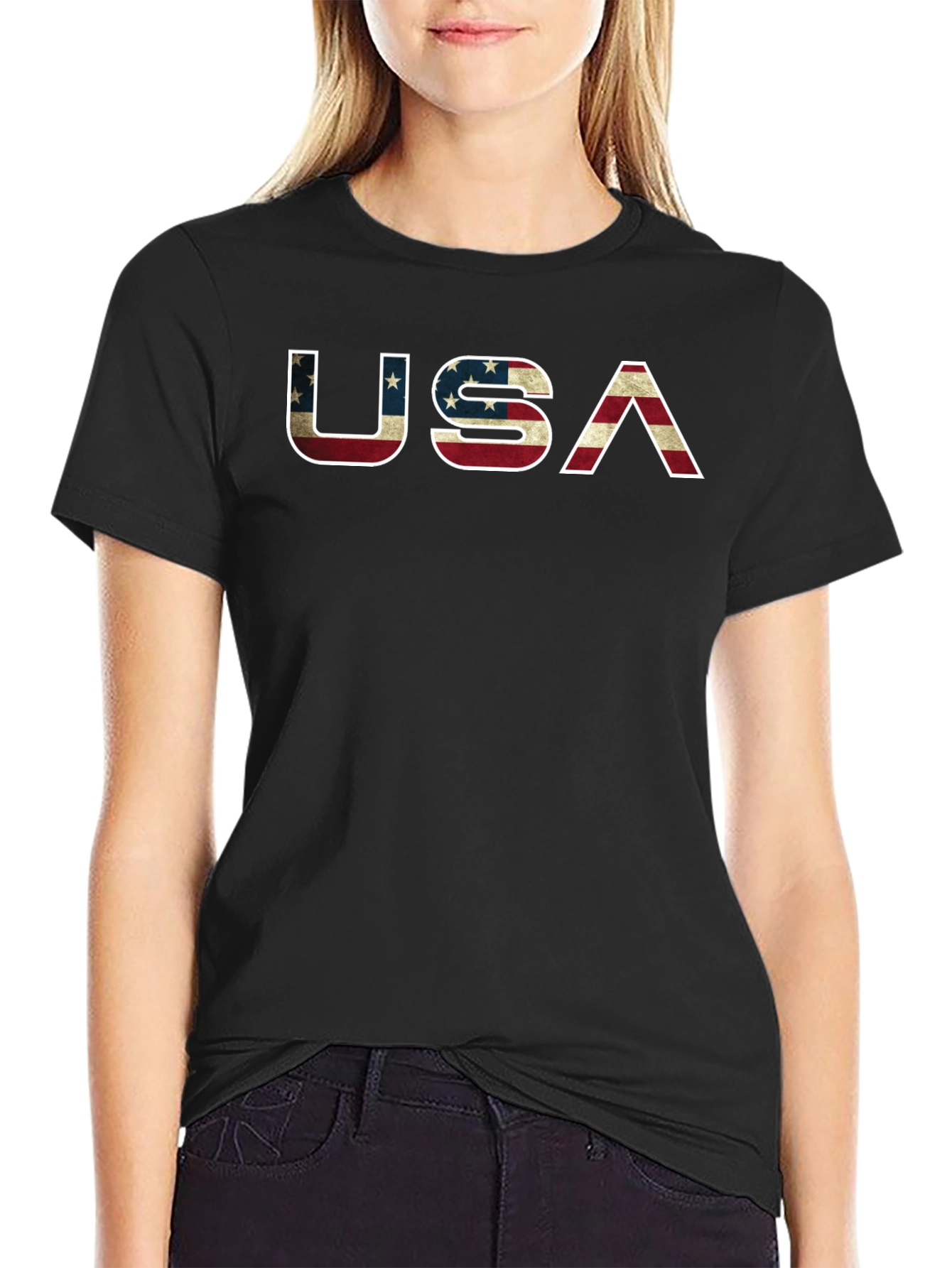 Black USA Flag Graphic T-Shirt Patriotic Tee view 2