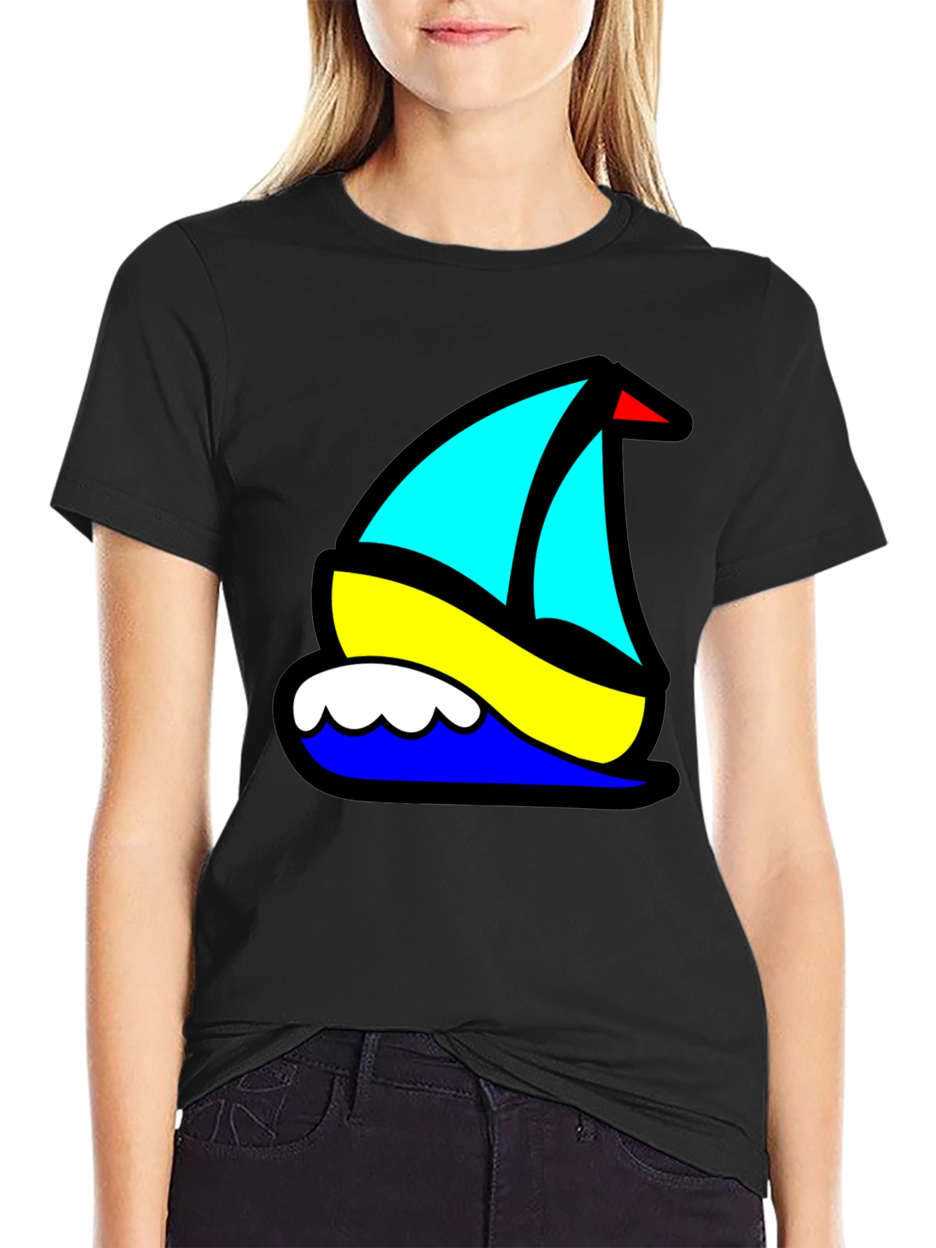 Black Nautical Sailboat Graphic Tee - Black Cotton Blend view 2