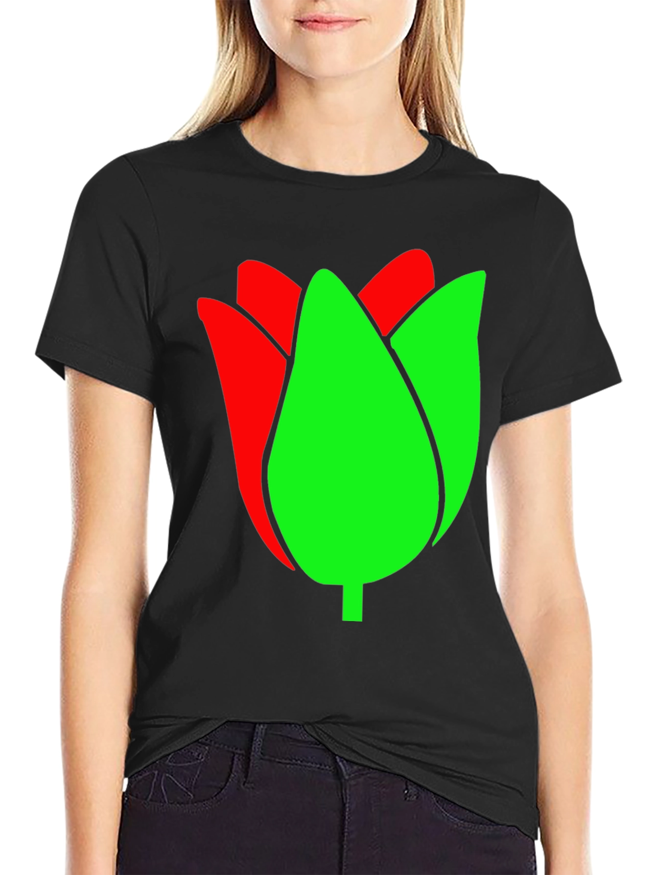 Black Tulip Graphic Tee - Black Cotton Blend view 2