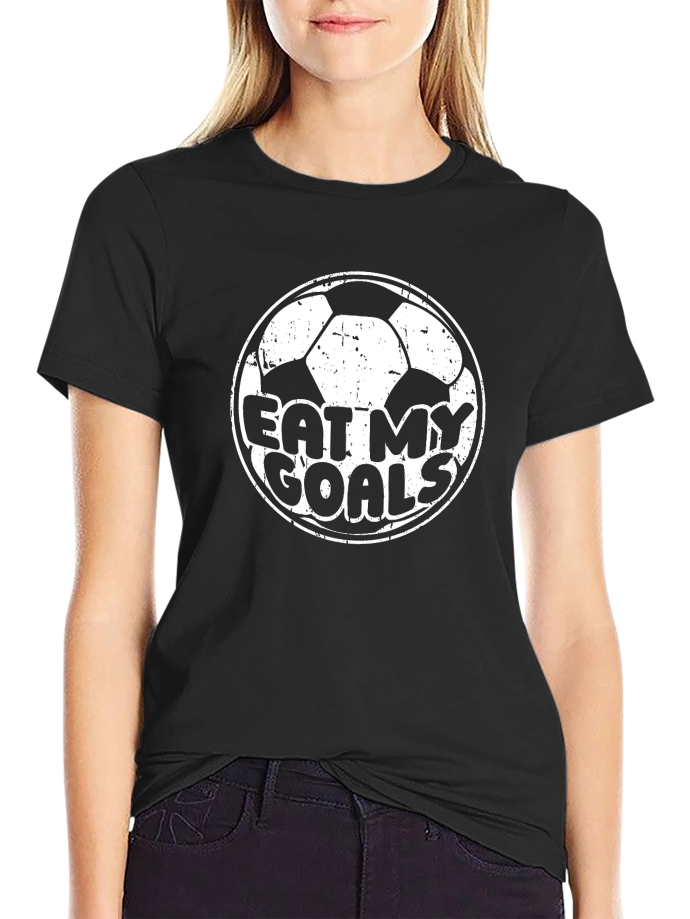 Black Eat My Goals Soccer T-Shirt - Black Cotton Tee view 2