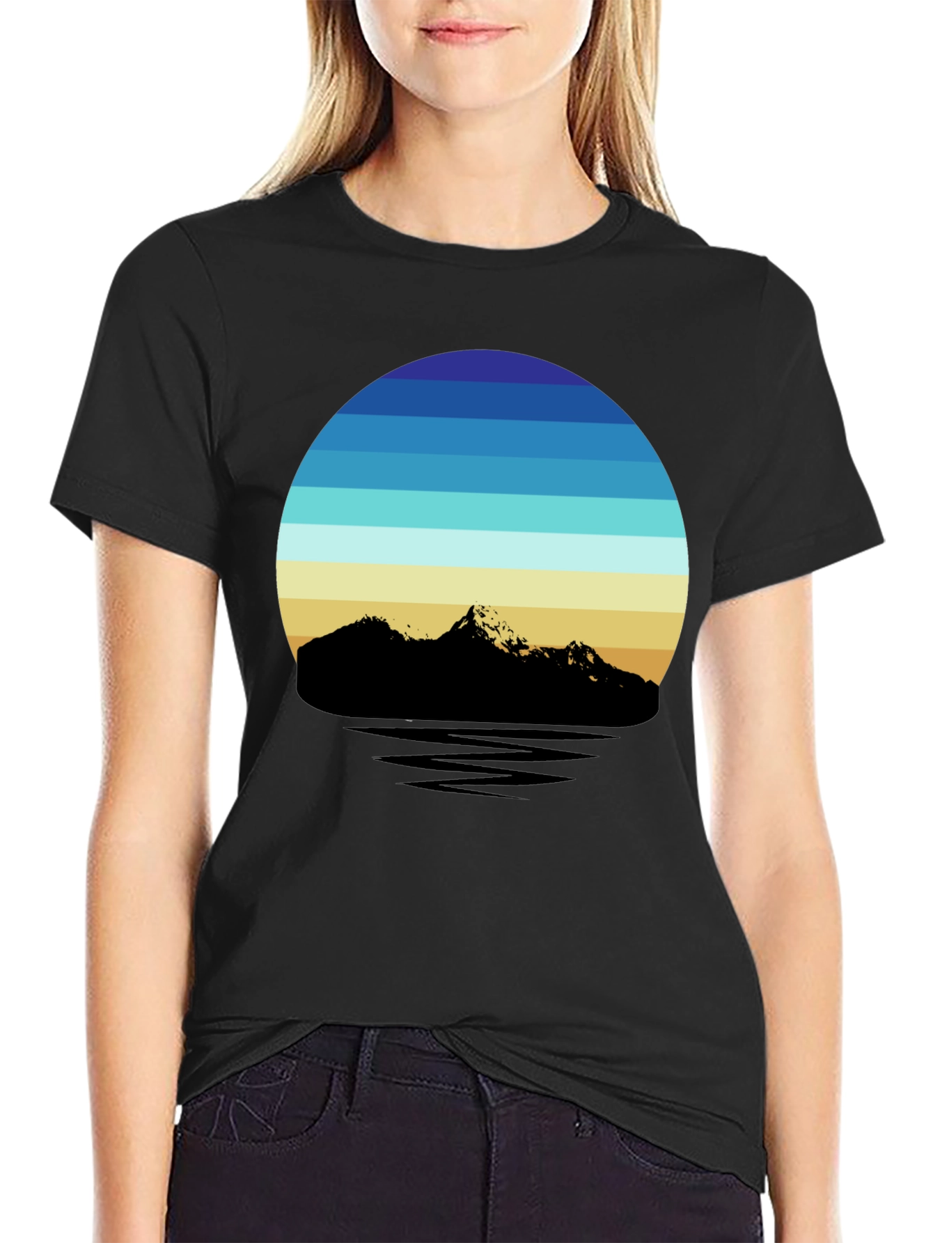 Black Retro Mountainscape T-Shirt view 2