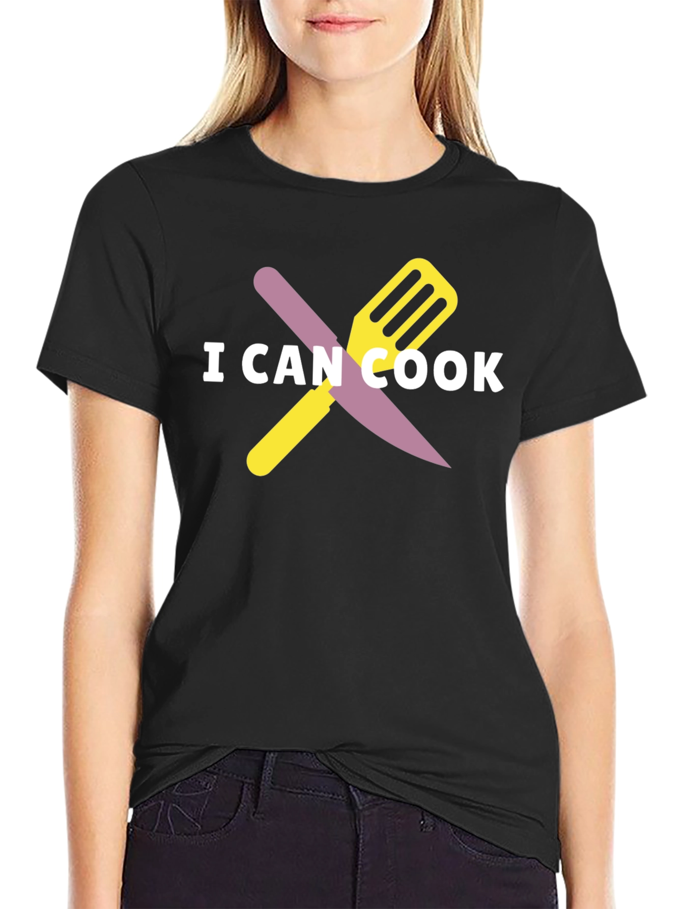 Black I Can Cook Graphic Tee - Novelty Chef T-Shirt view 2