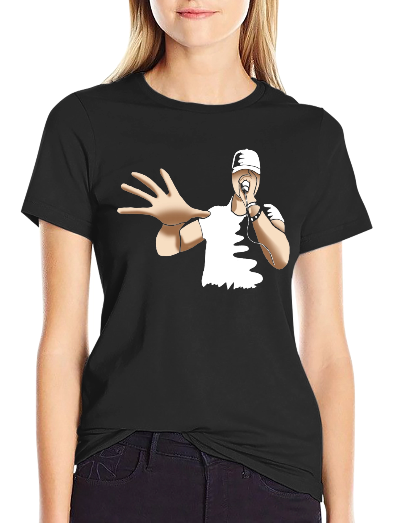 Black Cool Cartoon Rapper Black T-Shirt view 2