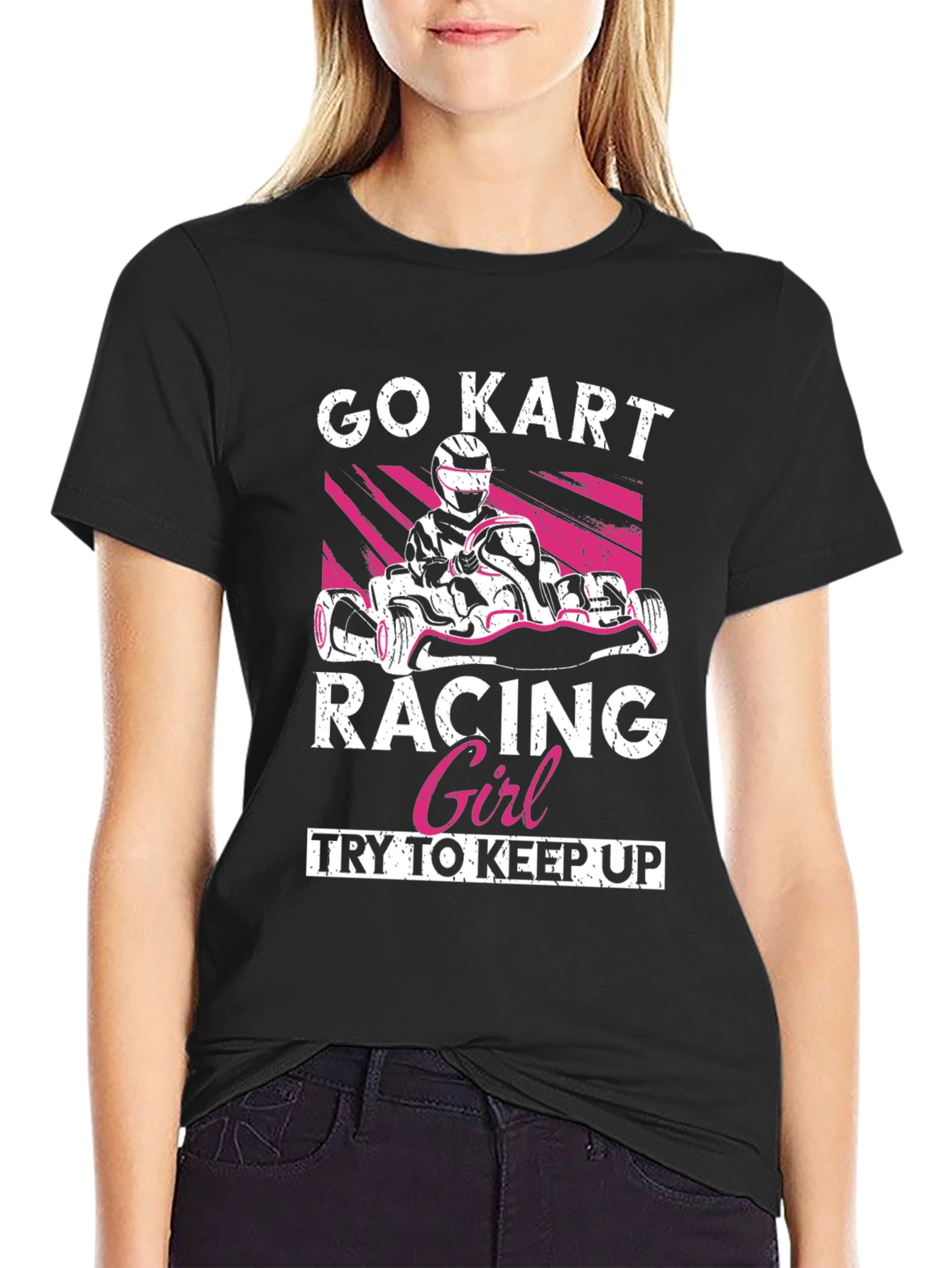 Black Go Kart Racing Girl T-Shirt view 2