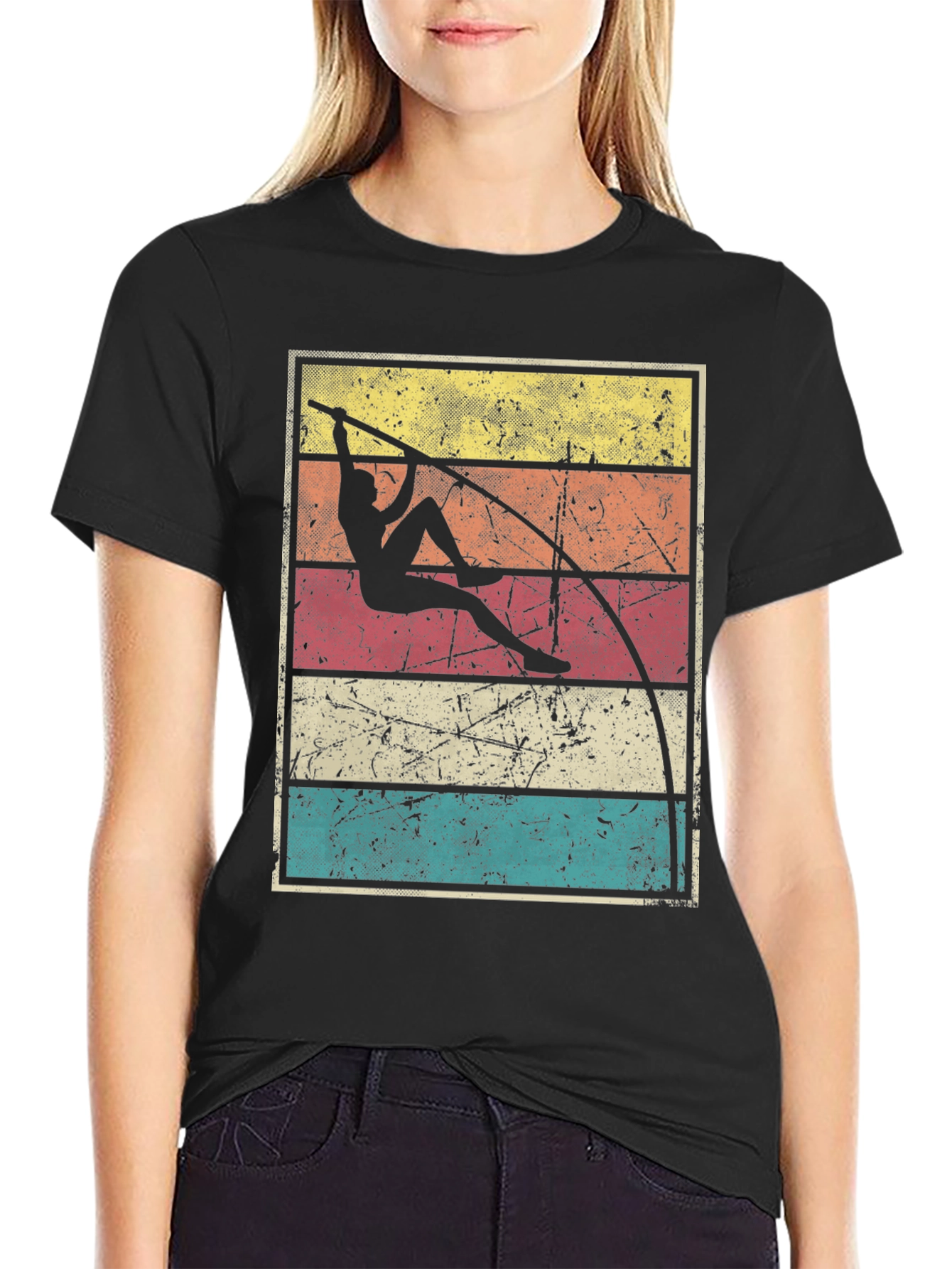 Black Retro Pole Vaulting T-Shirt view 2