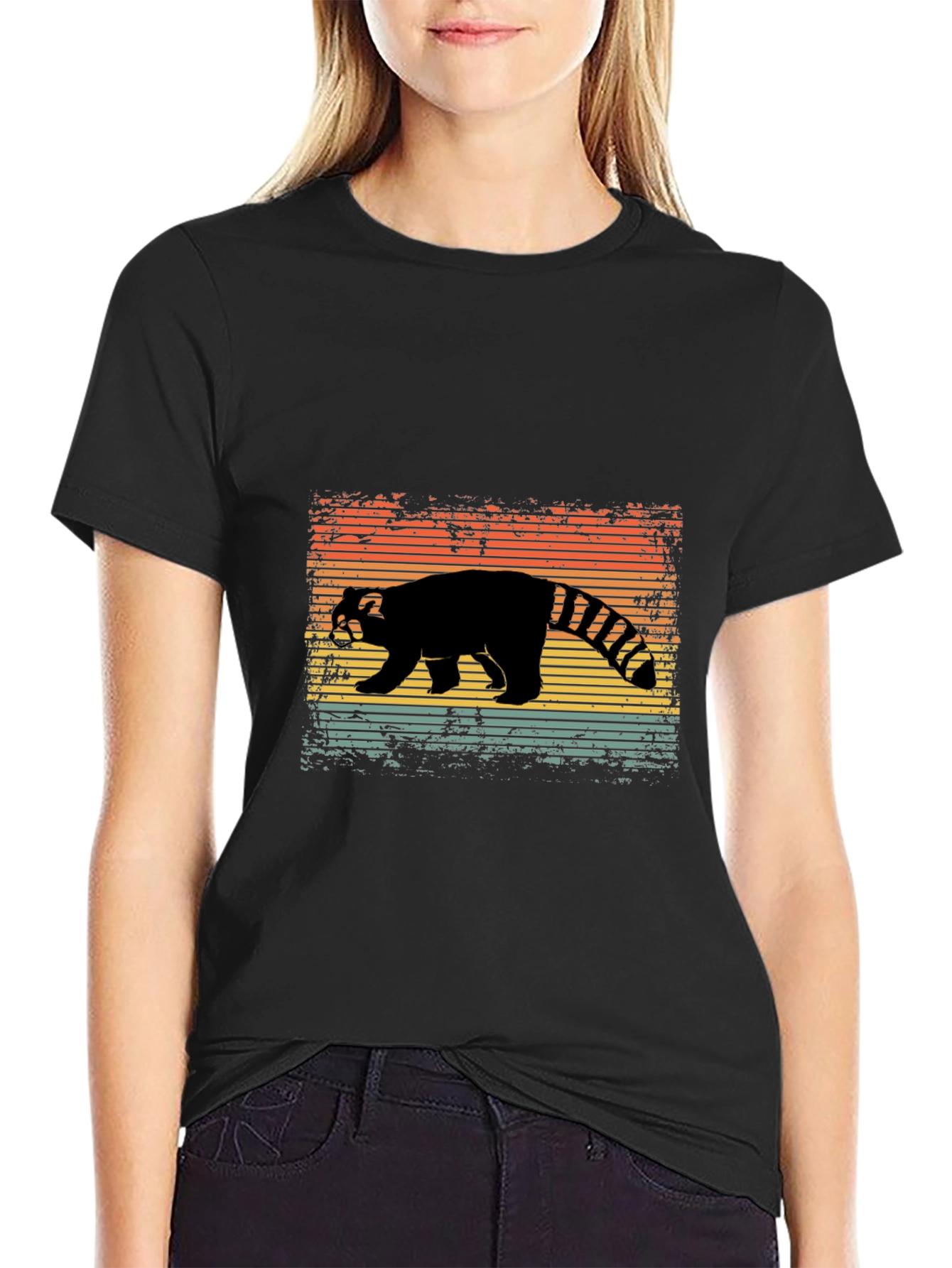 Black Retro Red Panda T-Shirt view 2