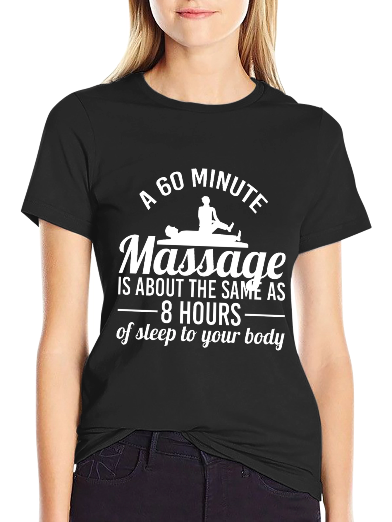 Black Massage Therapy Black T-Shirt - 60 Minute Relaxation view 2