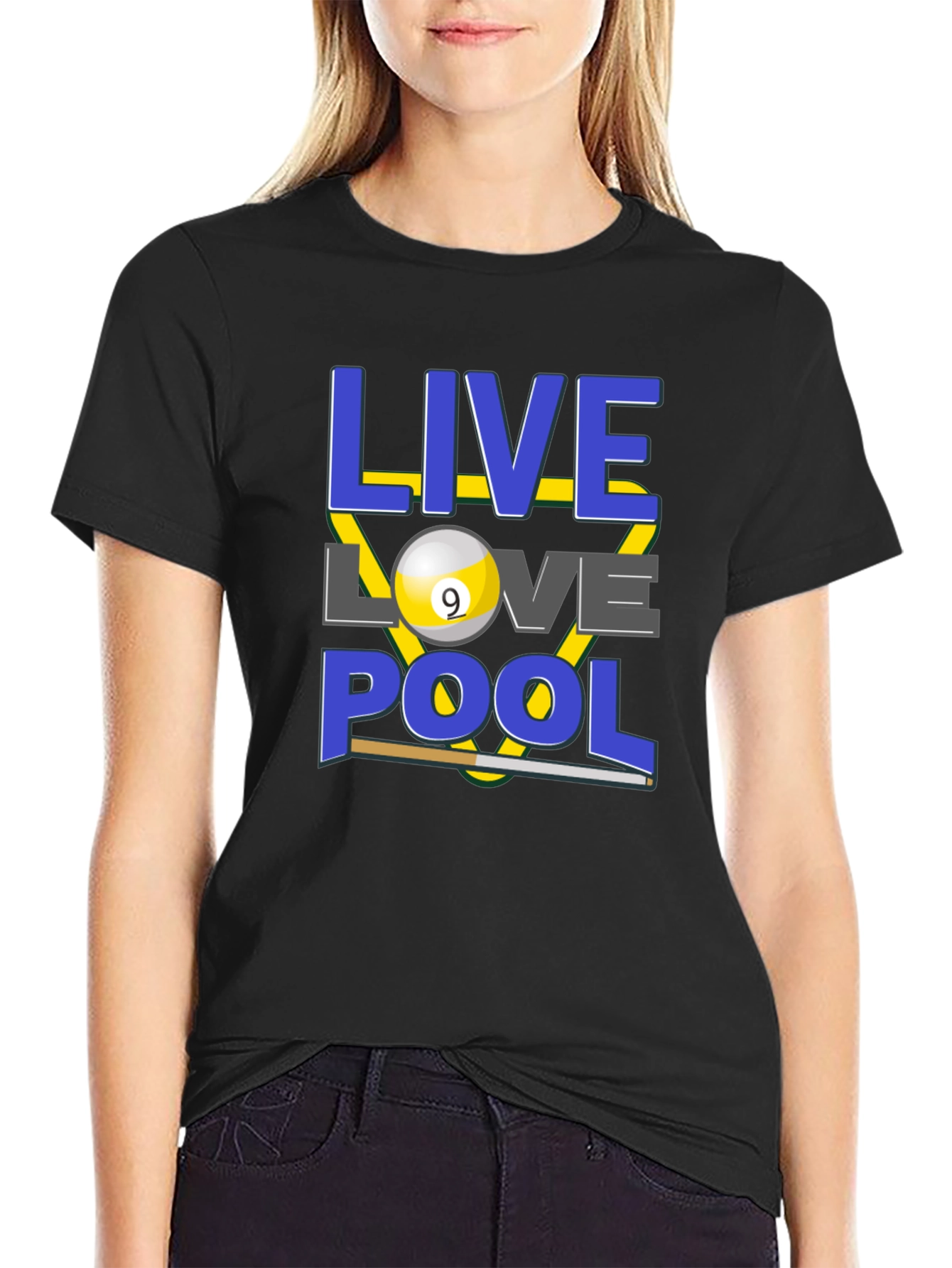 Black Live Love Pool T-Shirt - Billiards Graphic Tee view 2