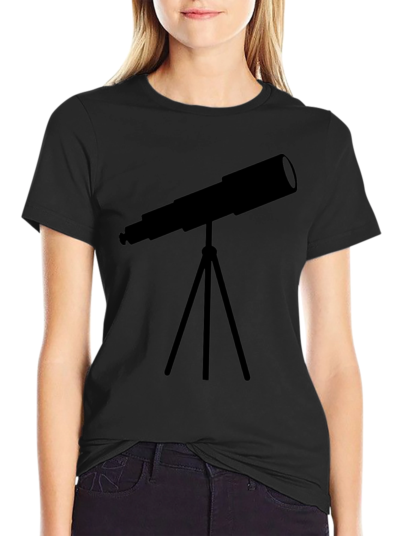 Black Telescope Graphic Tee - Stargazer Astronomy Shirt view 2