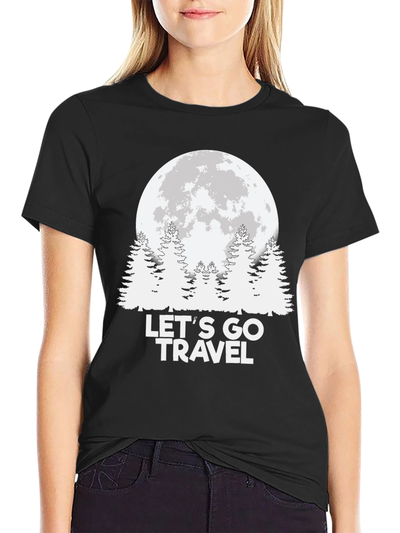 Black Let's Go Travel Moon Graphic Tee - Black view 2
