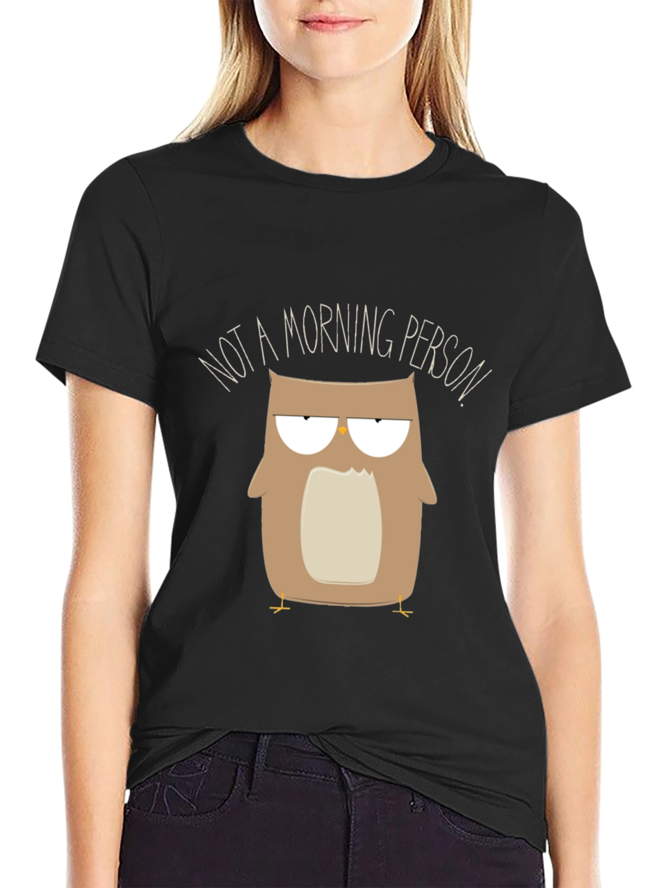 Black Funny Owl Graphic Tee - Not a Morning Person view 2