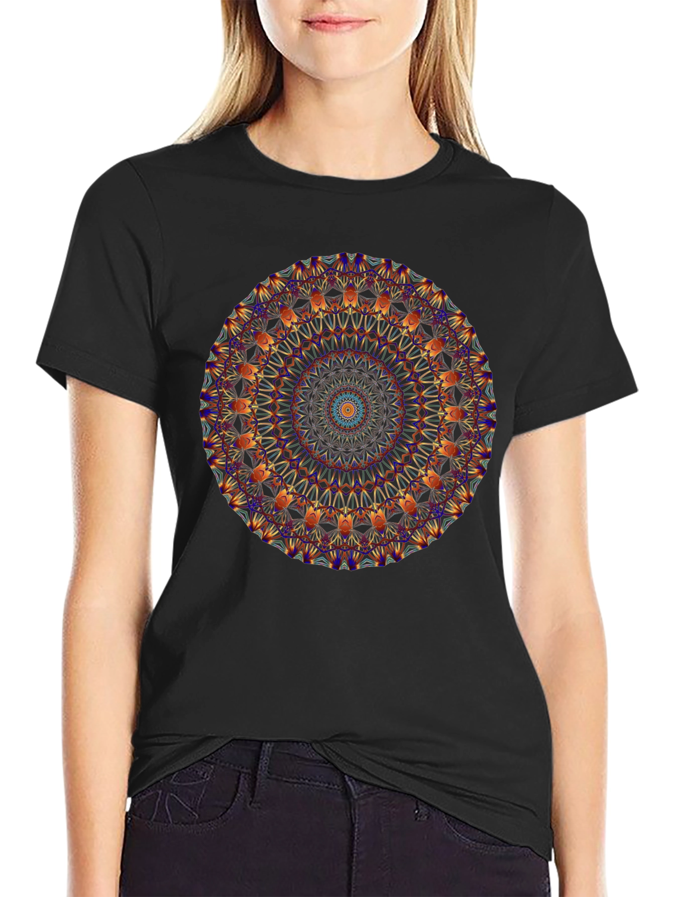Black Mandala Graphic Black T-Shirt view 2